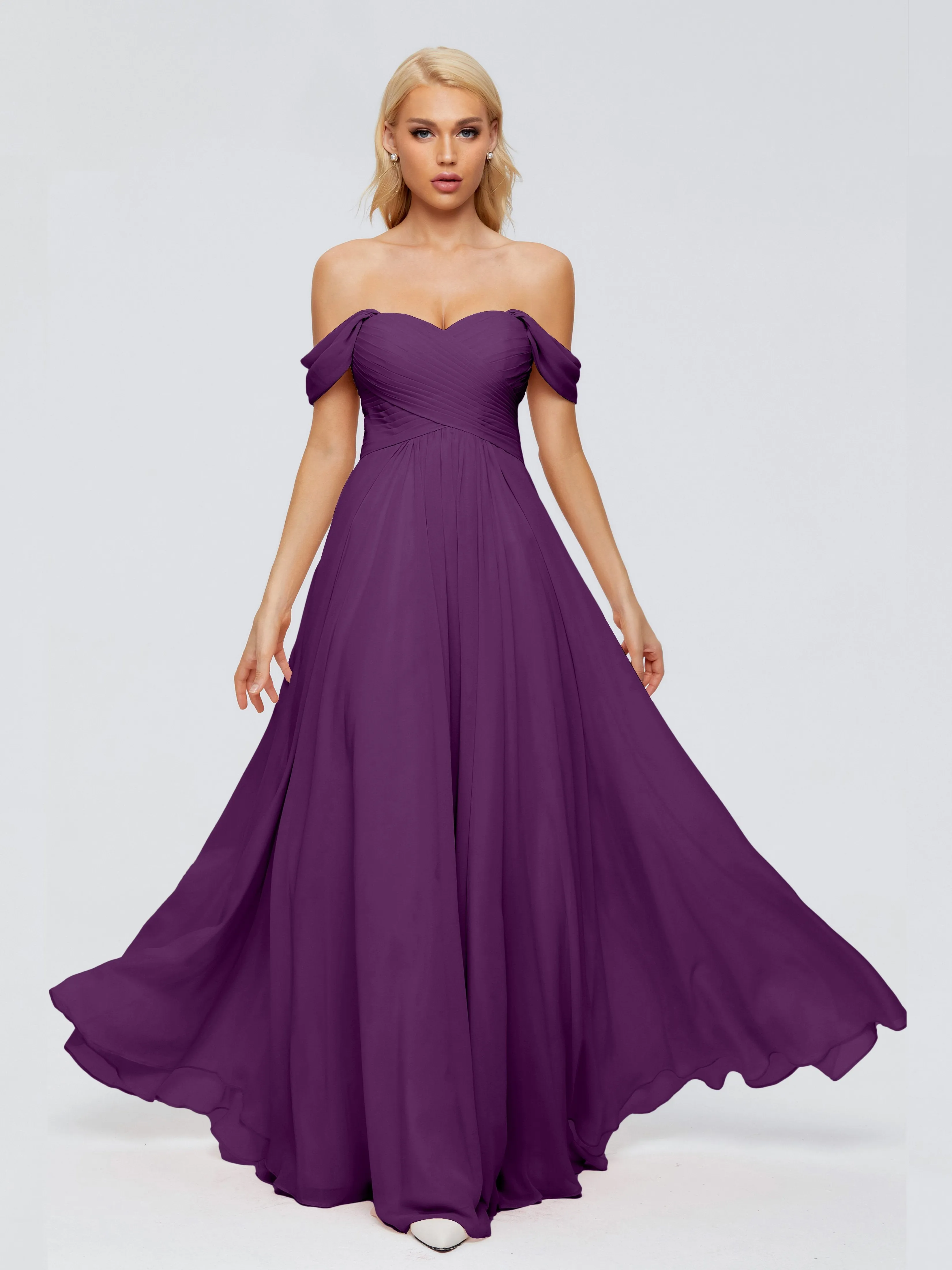 Trinity Off-The-Shoulder Chiffon Bridesmaid Dresses