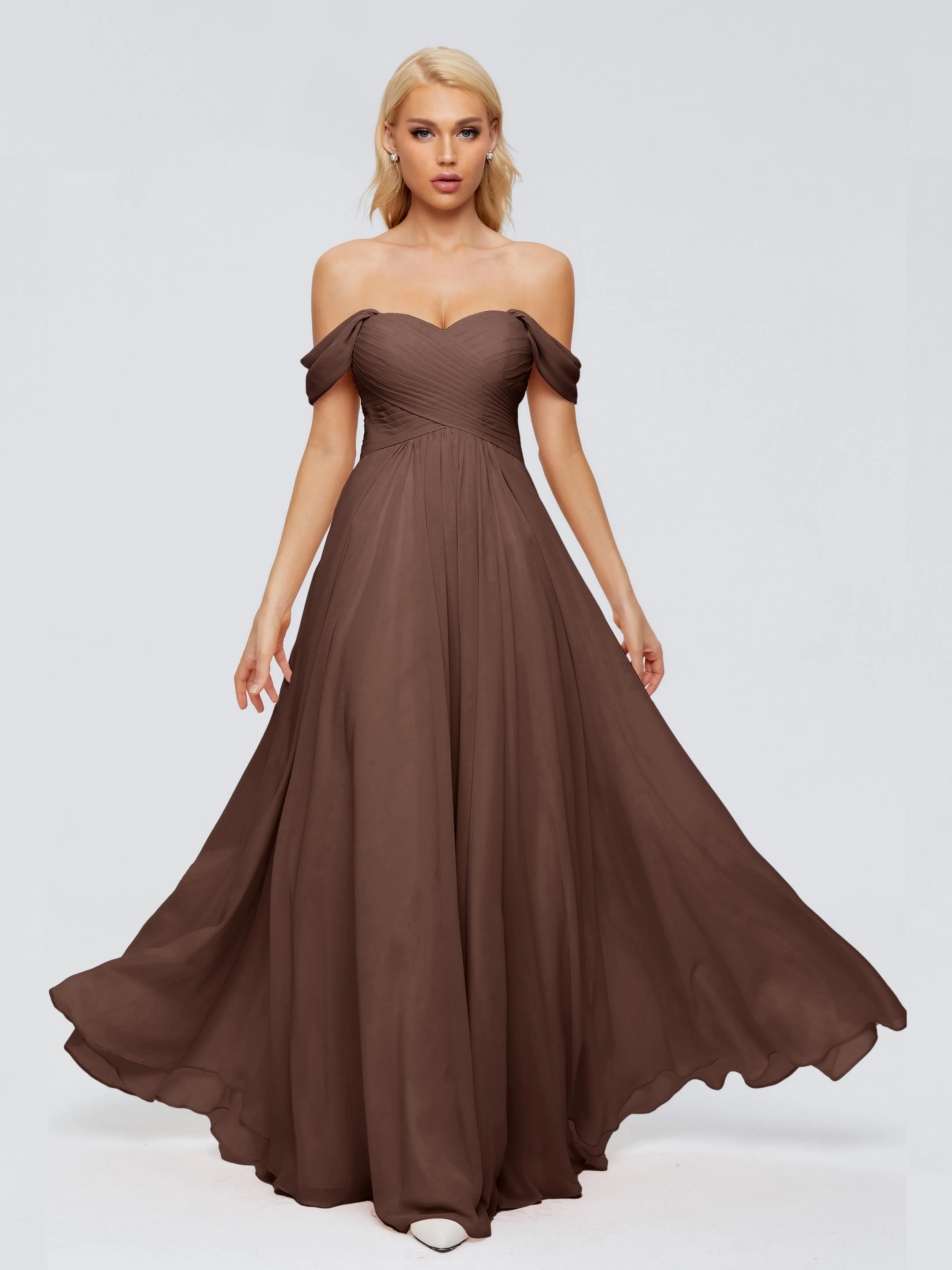 Trinity Off-The-Shoulder Chiffon Bridesmaid Dresses