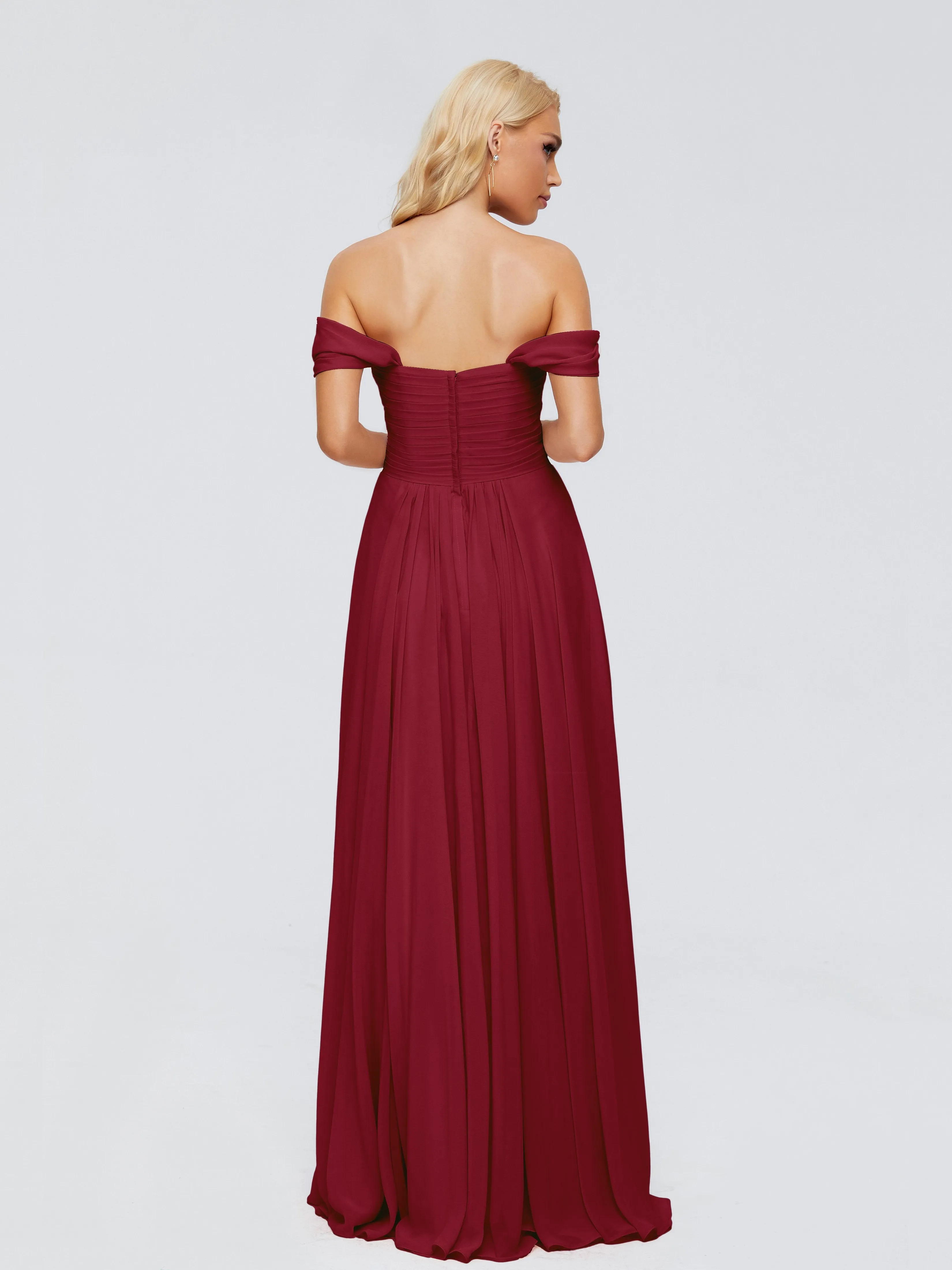Trinity Off-The-Shoulder Chiffon Bridesmaid Dresses