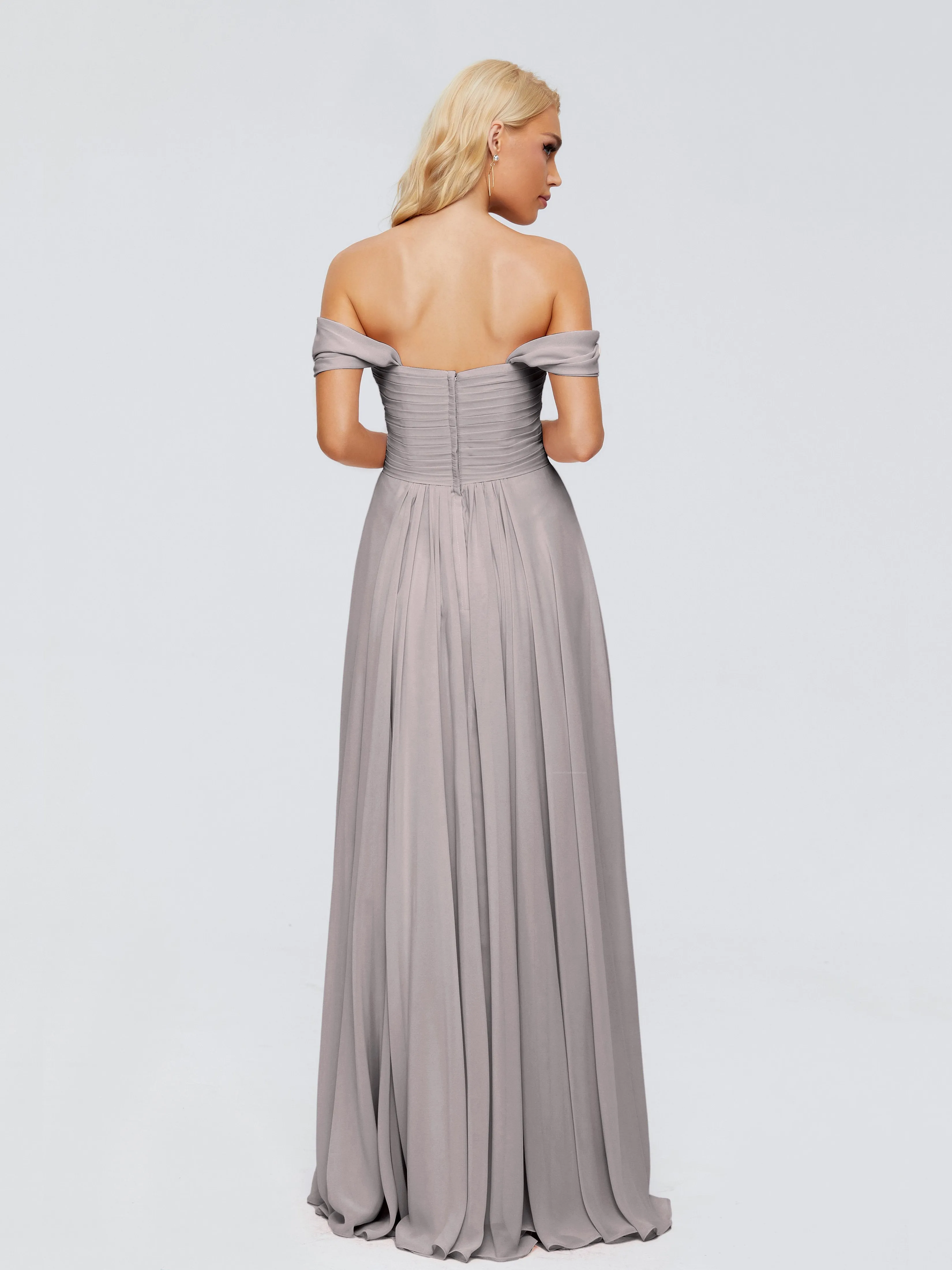 Trinity Off-The-Shoulder Chiffon Bridesmaid Dresses