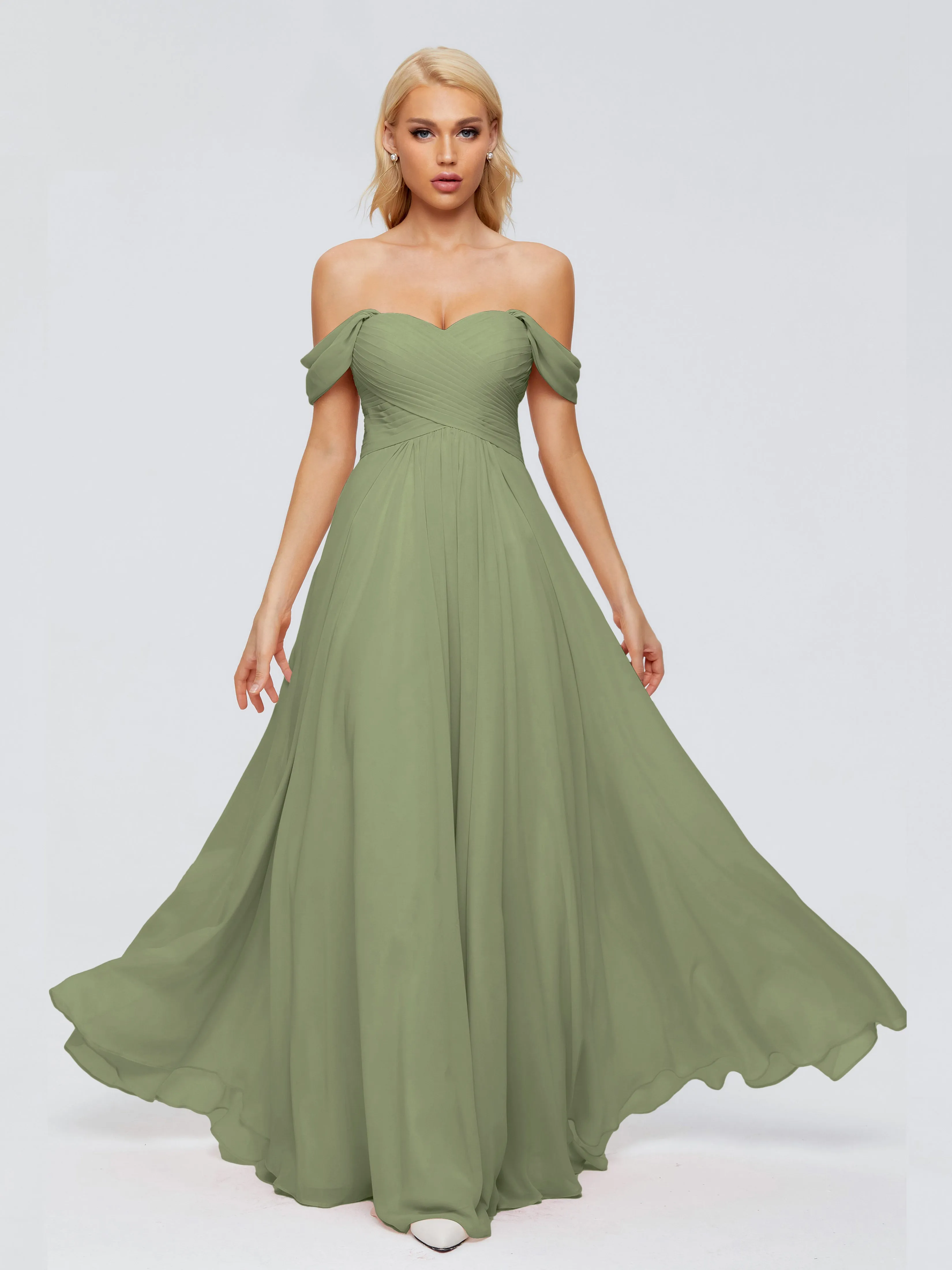 Trinity Off-The-Shoulder Chiffon Bridesmaid Dresses