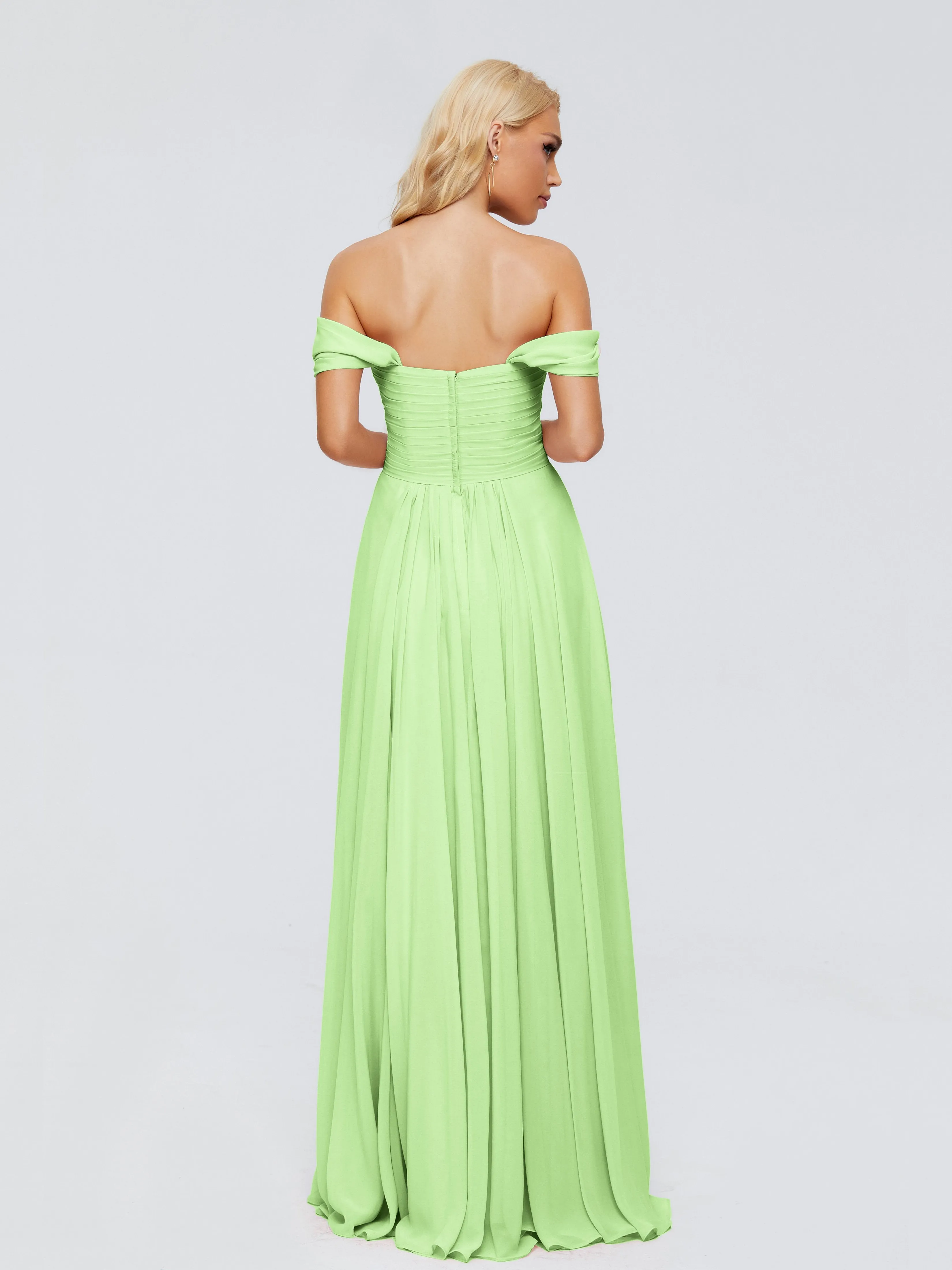 Trinity Off-The-Shoulder Chiffon Bridesmaid Dresses