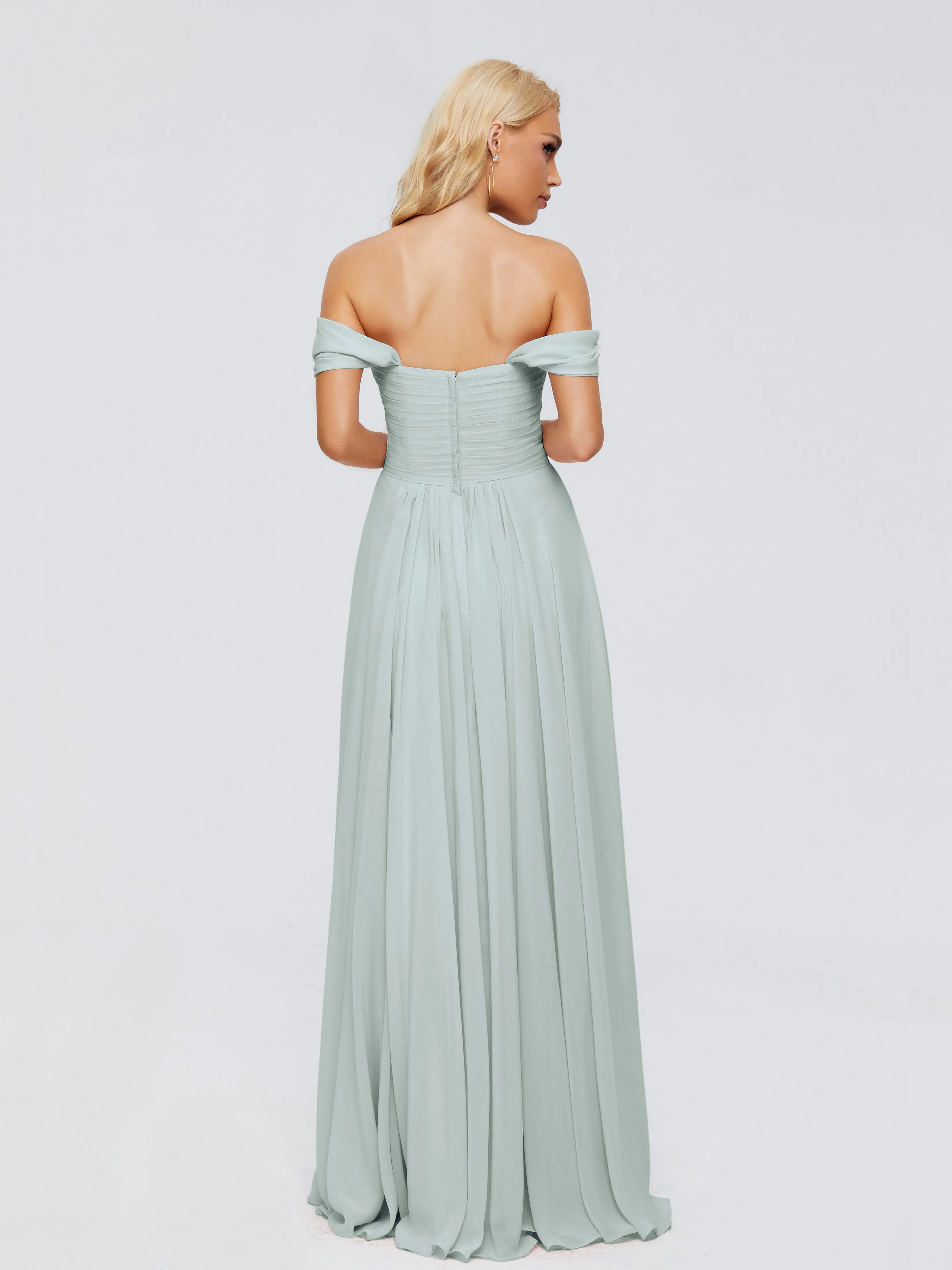 Trinity Off-The-Shoulder Chiffon Bridesmaid Dresses