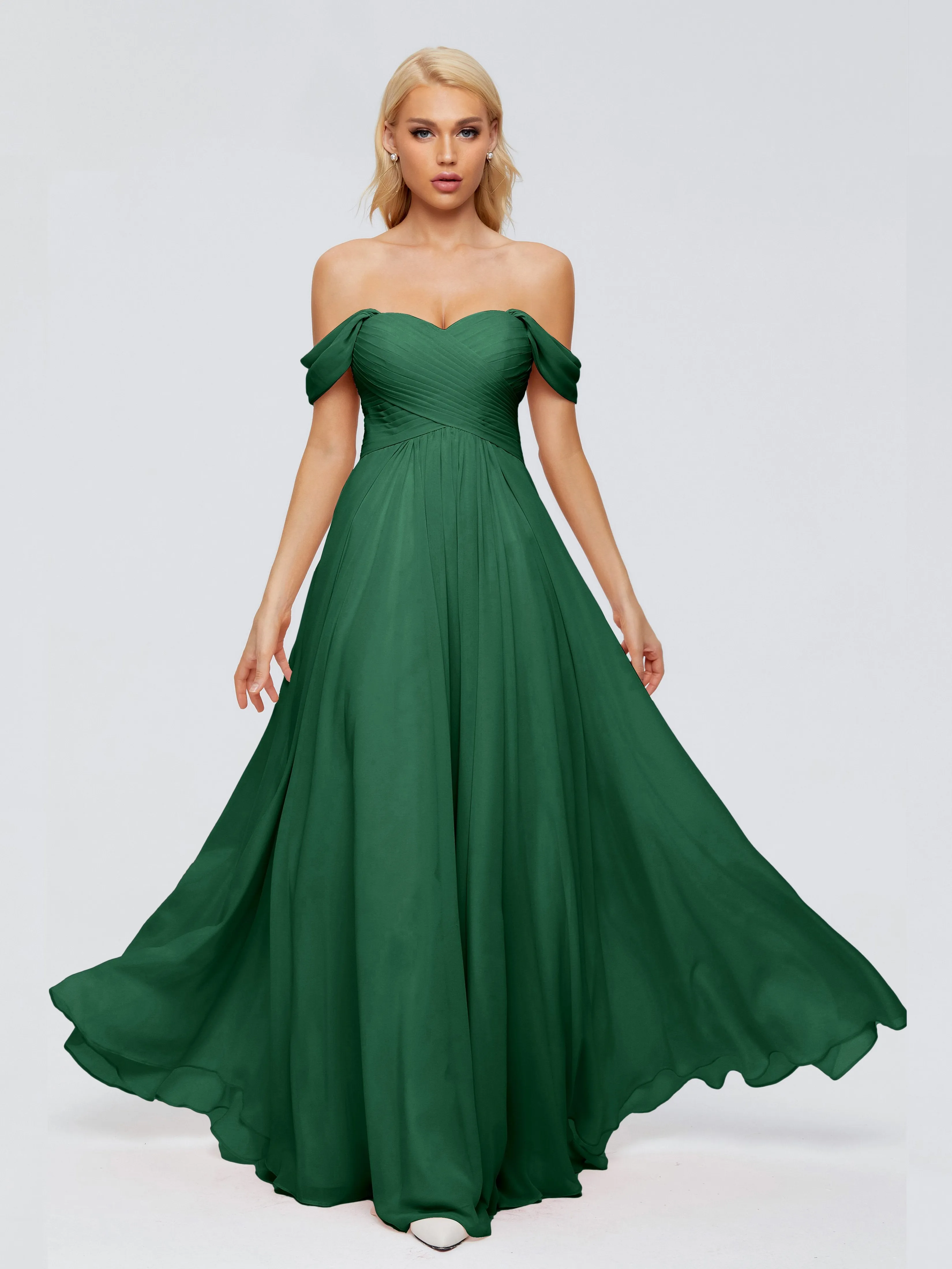Trinity Off-The-Shoulder Chiffon Bridesmaid Dresses