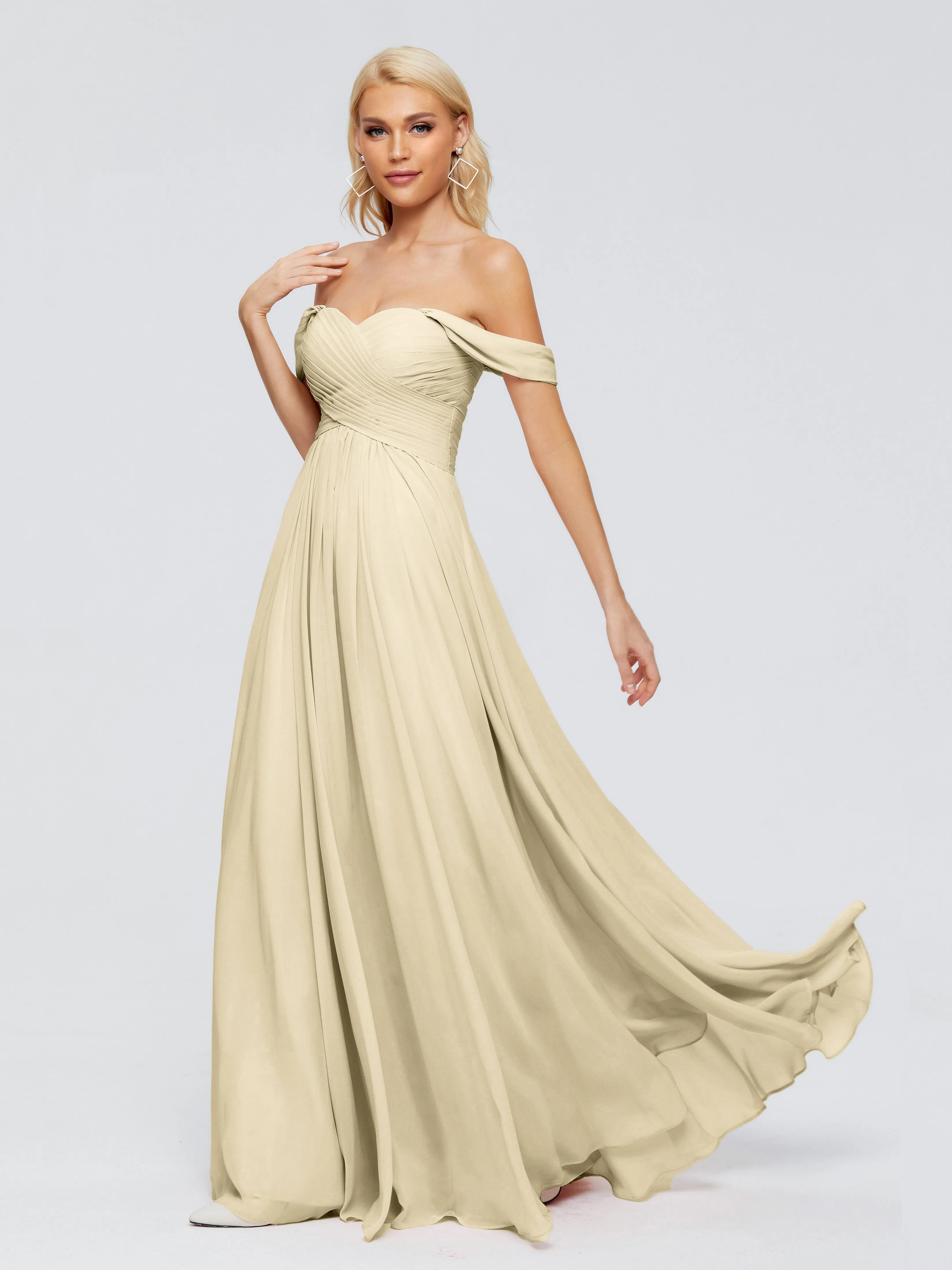 Trinity Off-The-Shoulder Chiffon Bridesmaid Dresses