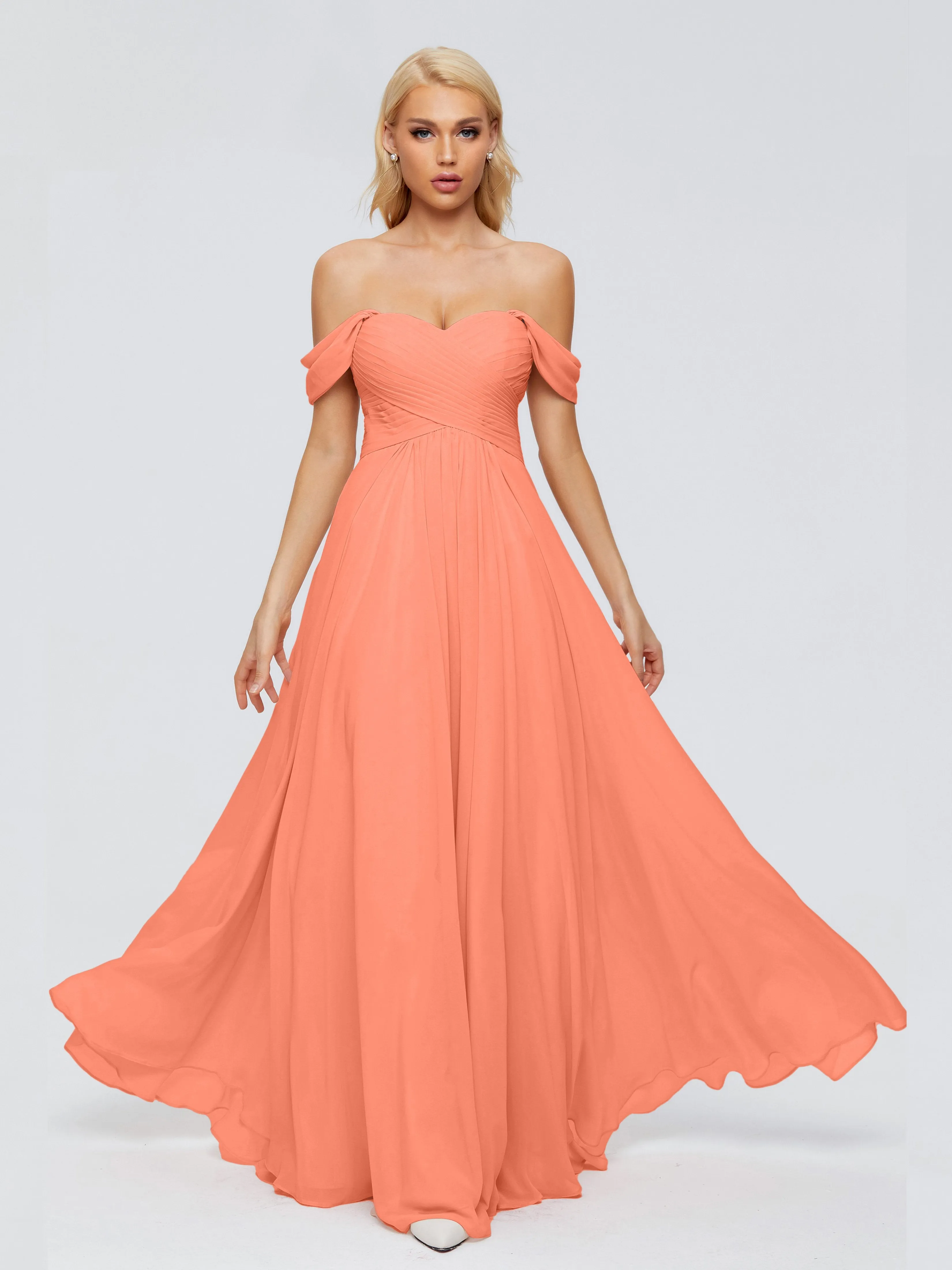 Trinity Off-The-Shoulder Chiffon Bridesmaid Dresses