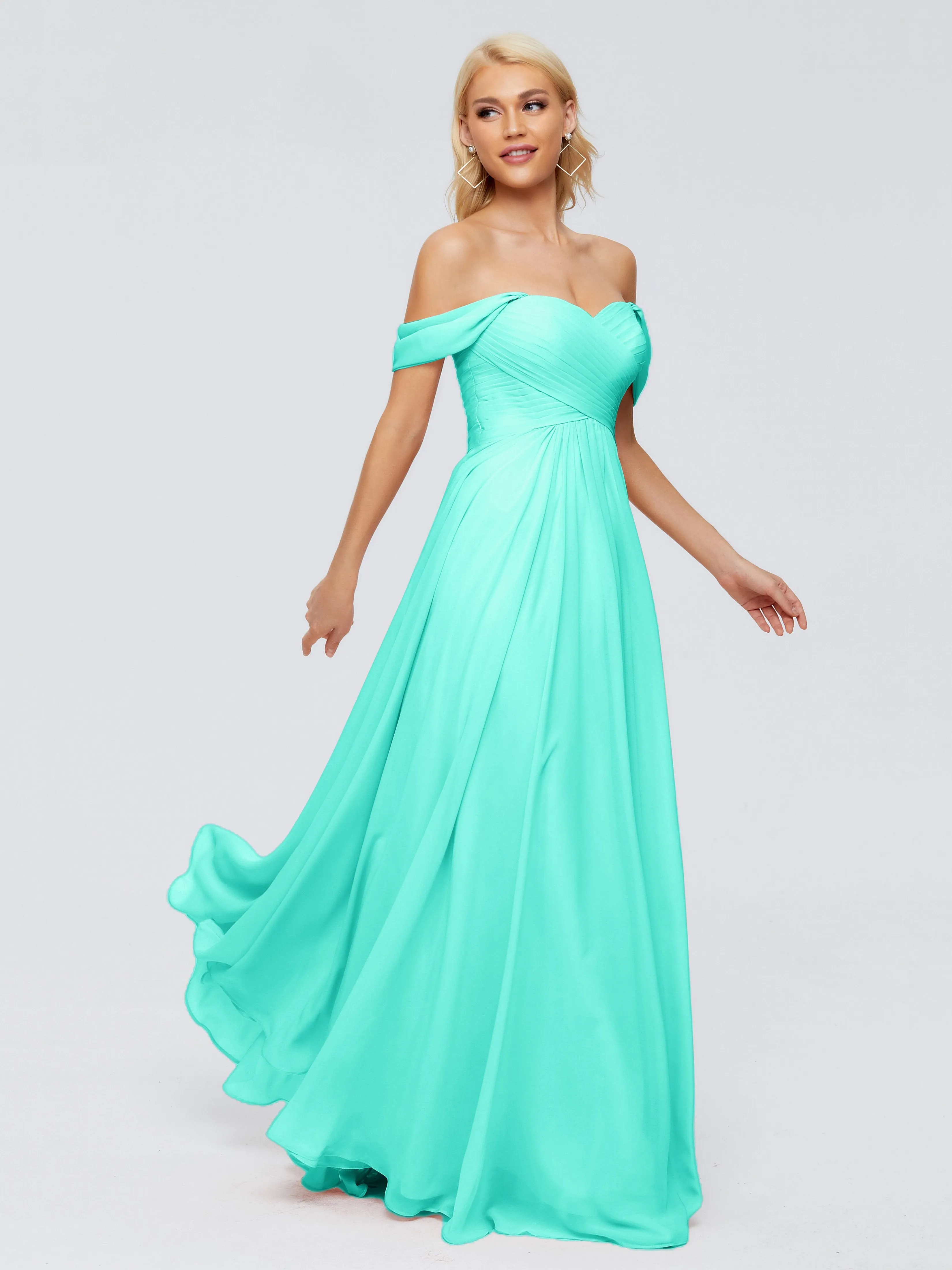 Trinity Off-The-Shoulder Chiffon Bridesmaid Dresses