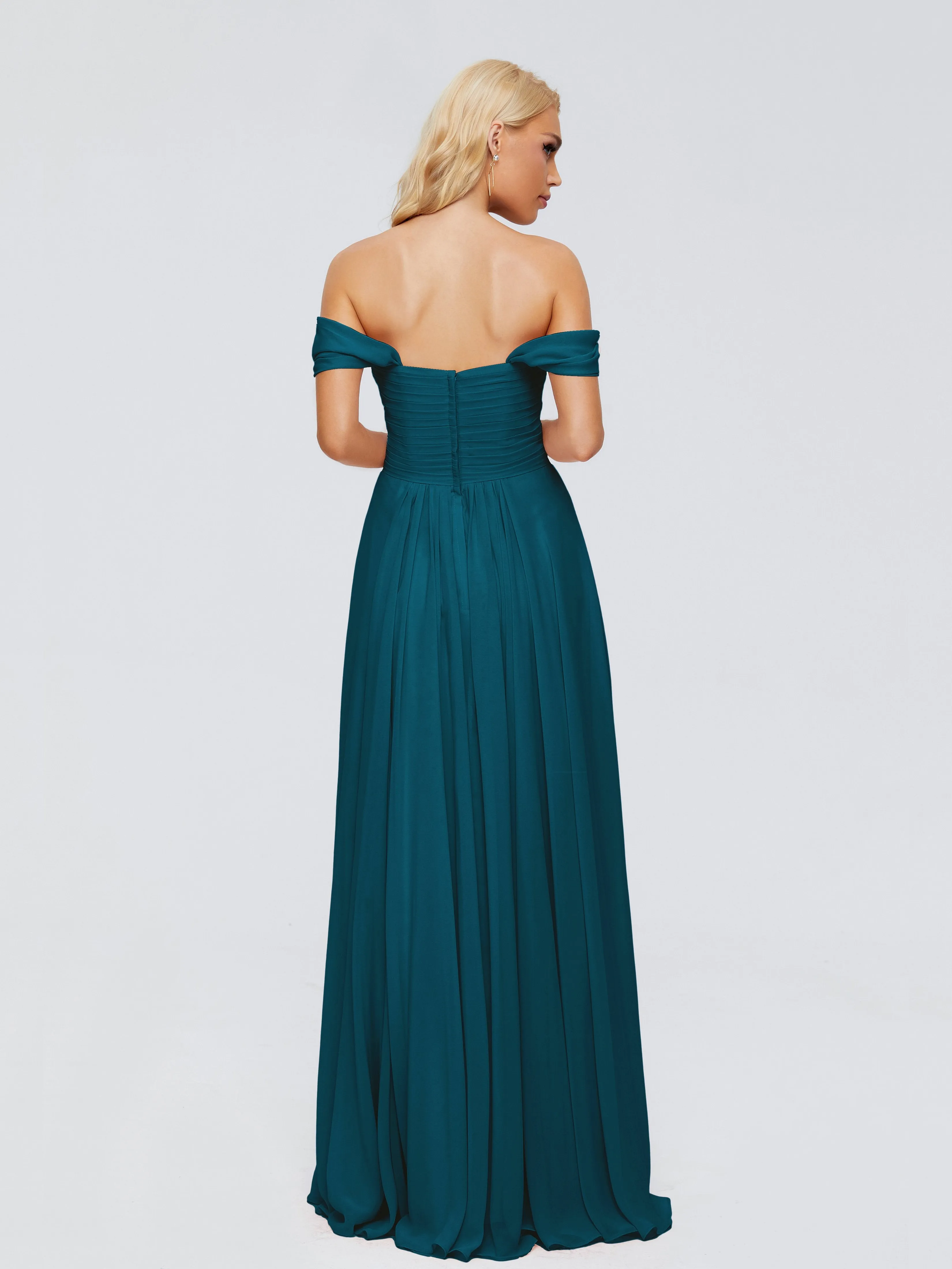 Trinity Off-The-Shoulder Chiffon Bridesmaid Dresses