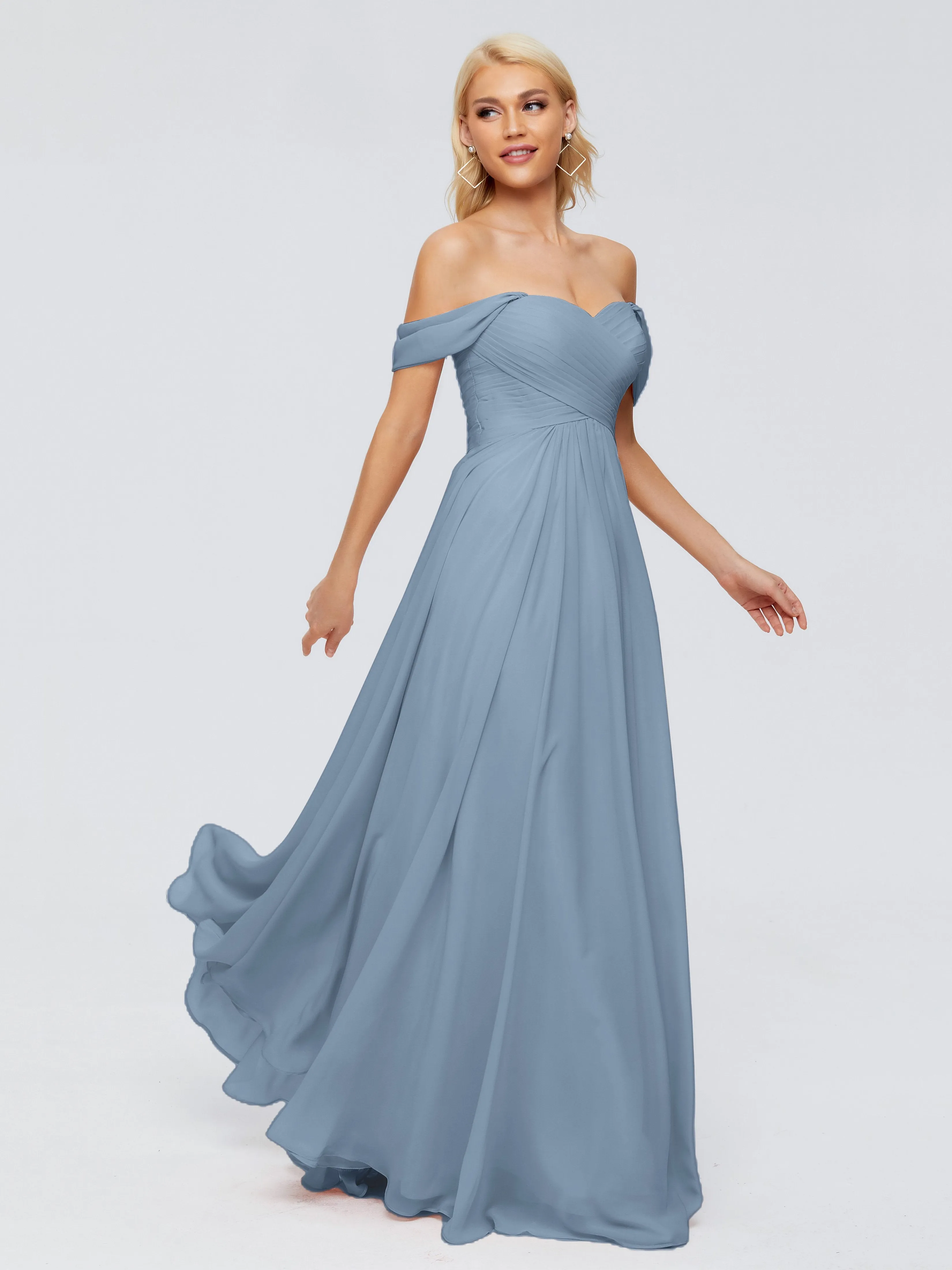 Trinity Off-The-Shoulder Chiffon Bridesmaid Dresses