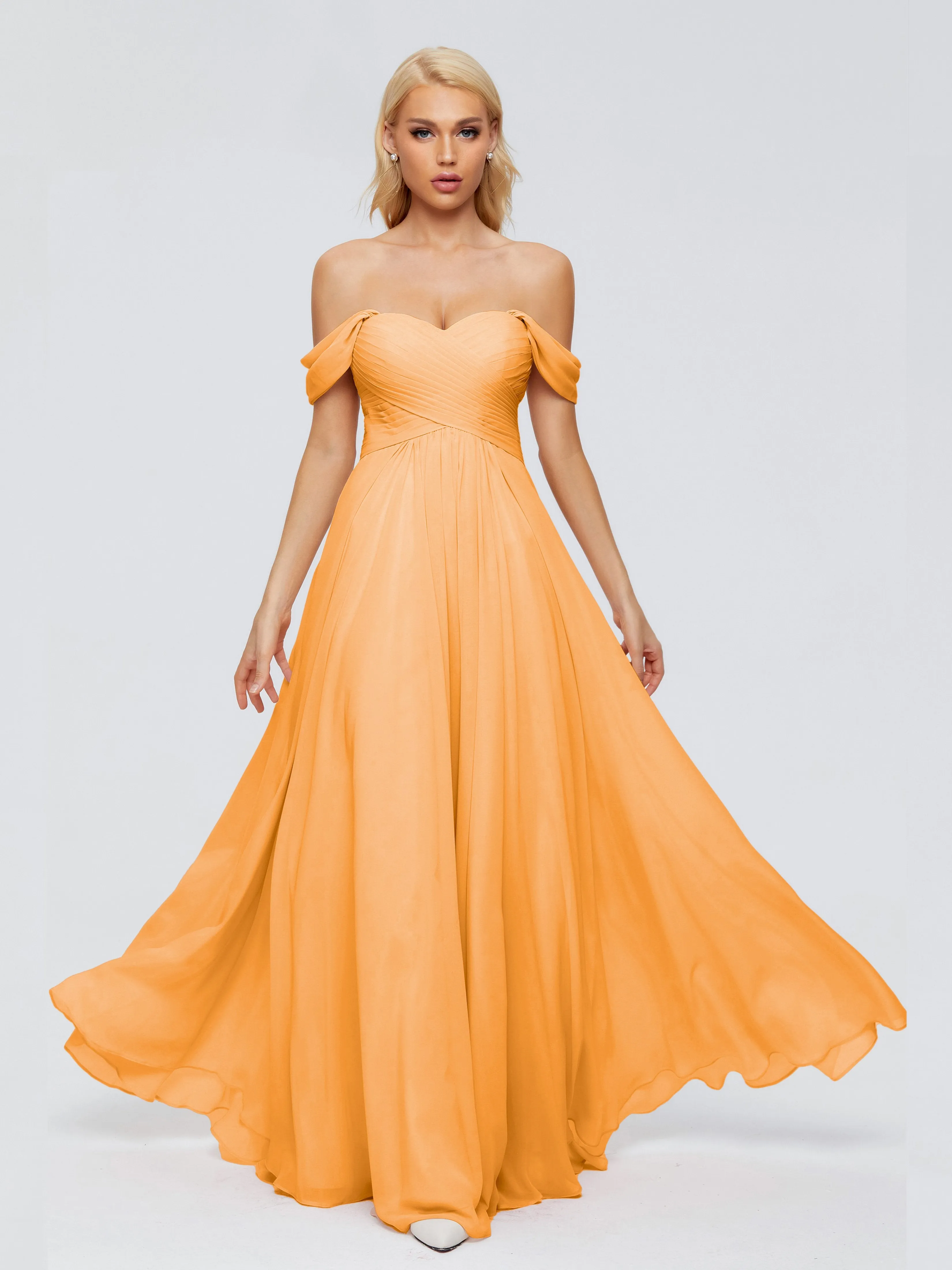 Trinity Off-The-Shoulder Chiffon Bridesmaid Dresses