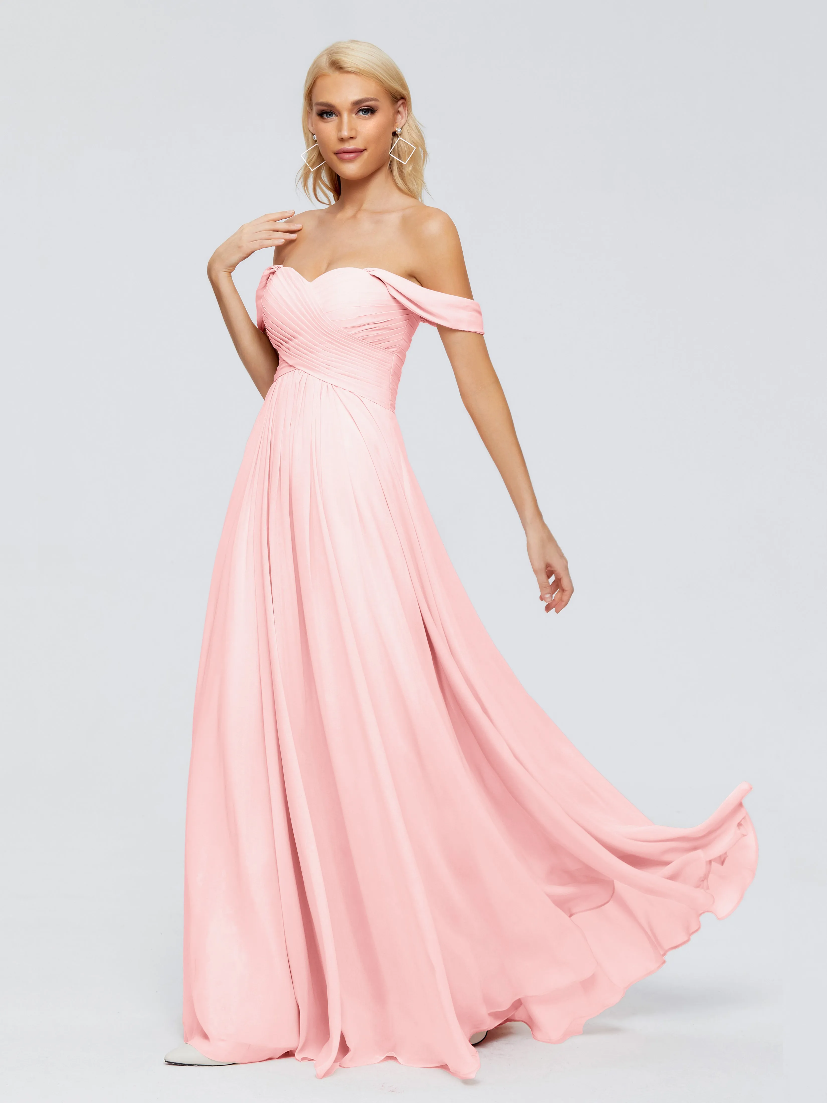 Trinity Off-The-Shoulder Chiffon Bridesmaid Dresses