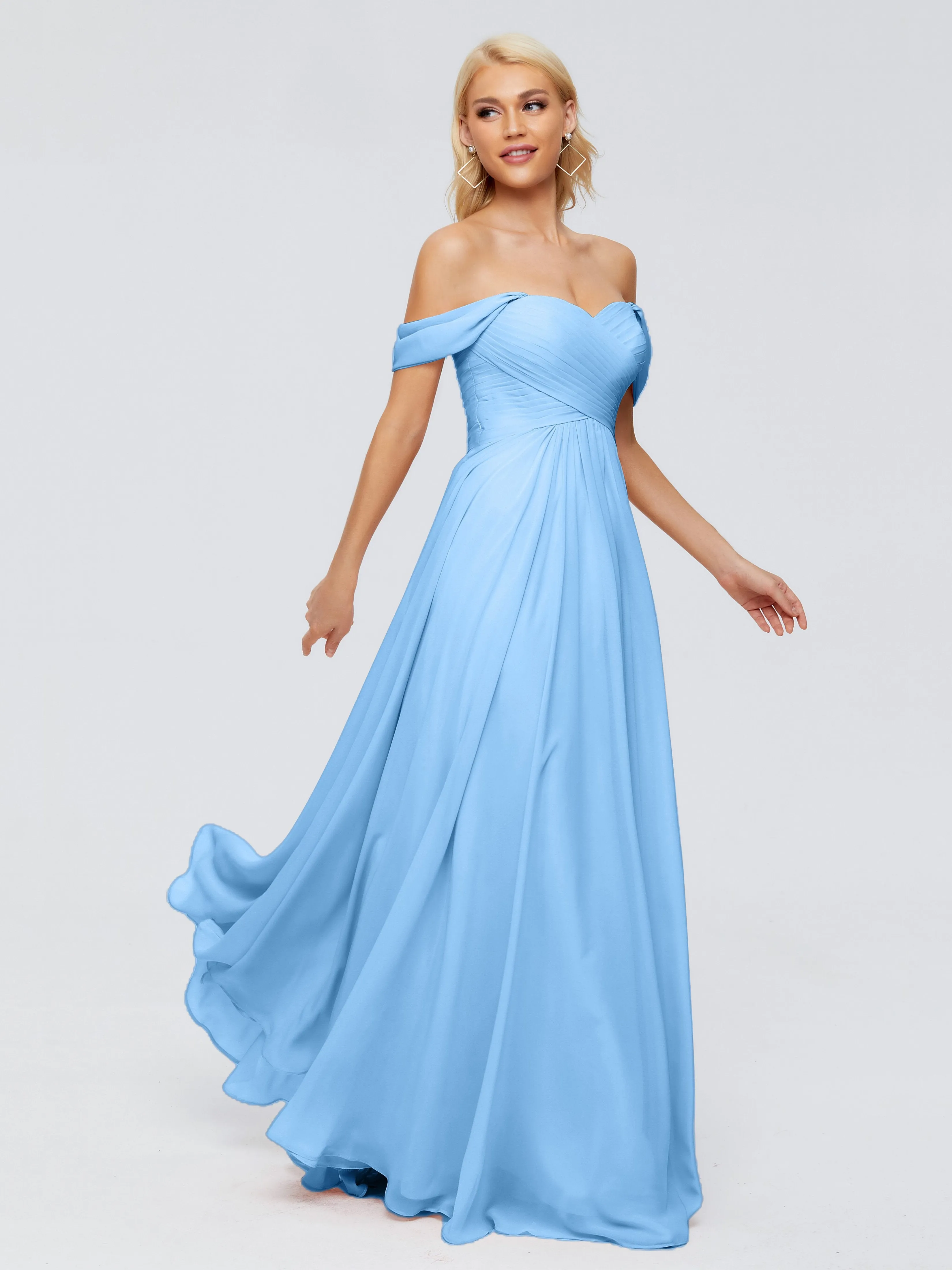 Trinity Off-The-Shoulder Chiffon Bridesmaid Dresses