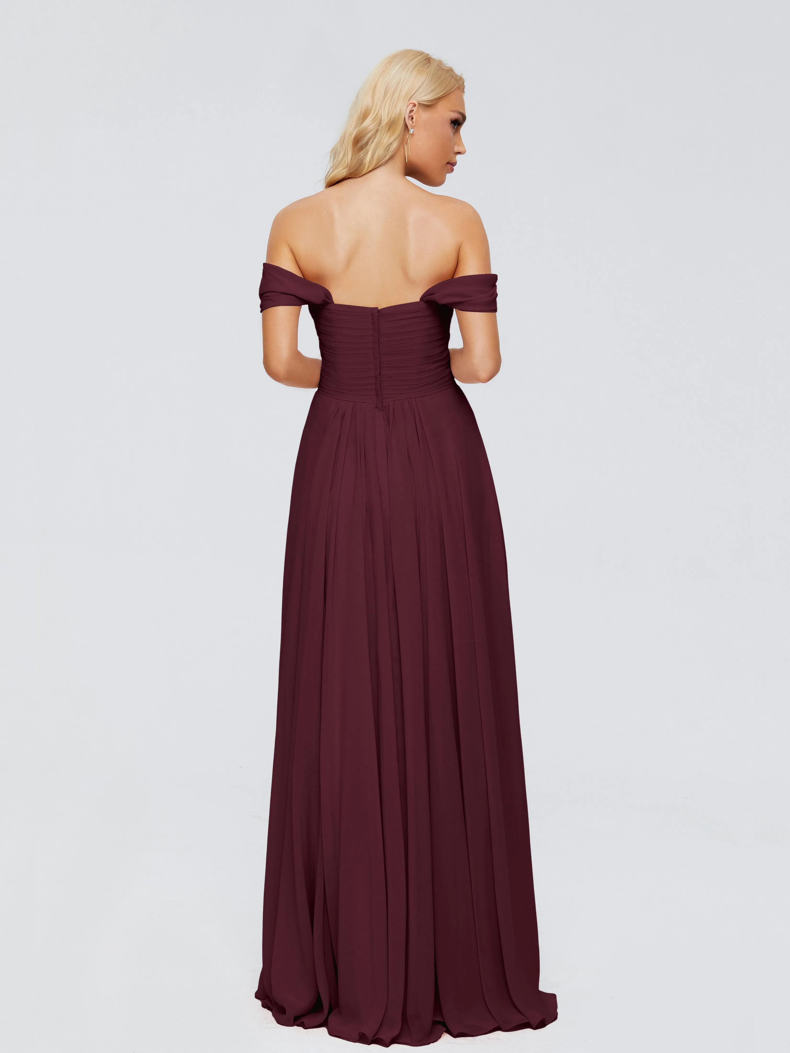 Trinity Off-The-Shoulder Chiffon Bridesmaid Dresses