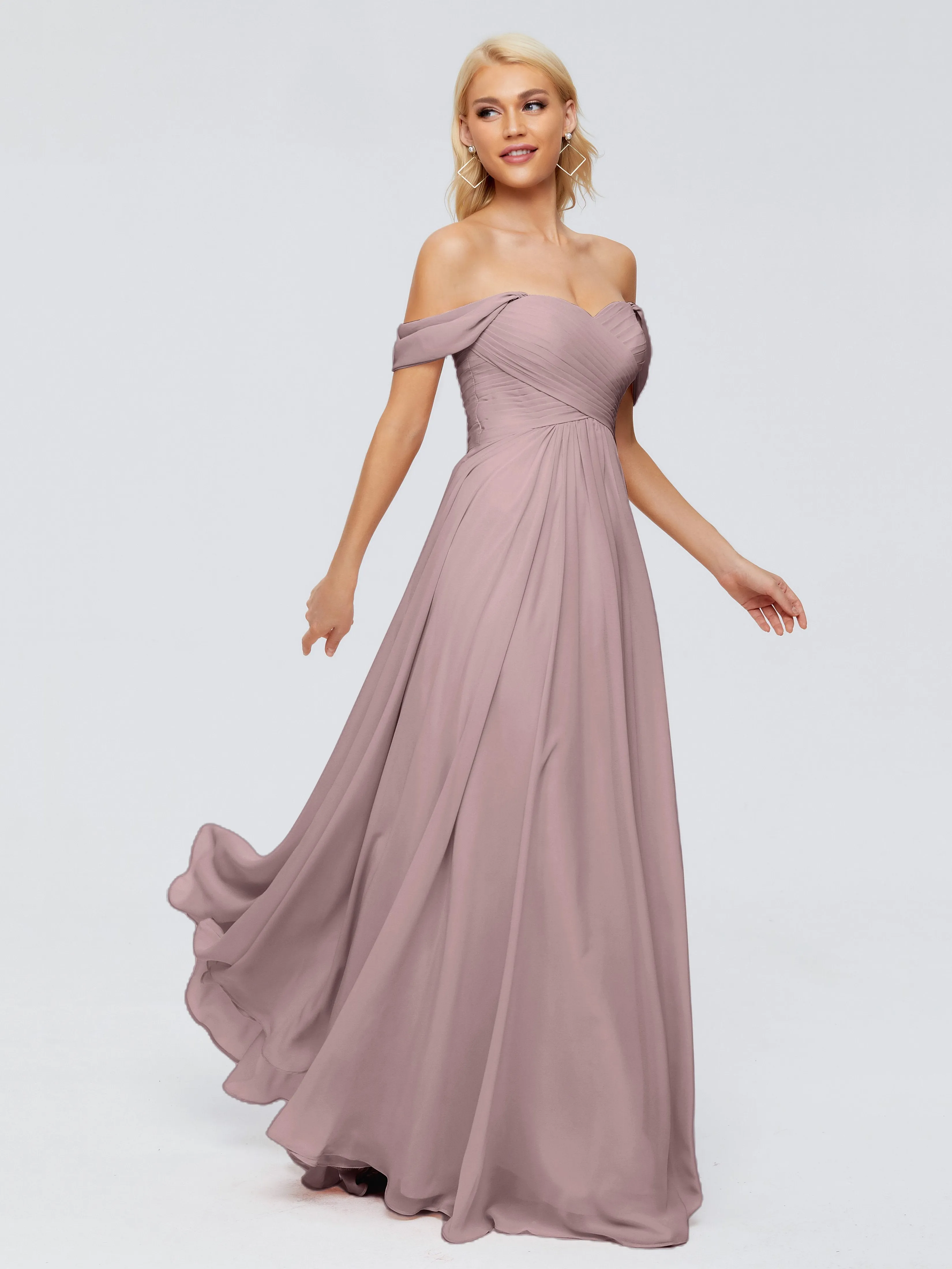 Trinity Off-The-Shoulder Chiffon Bridesmaid Dresses