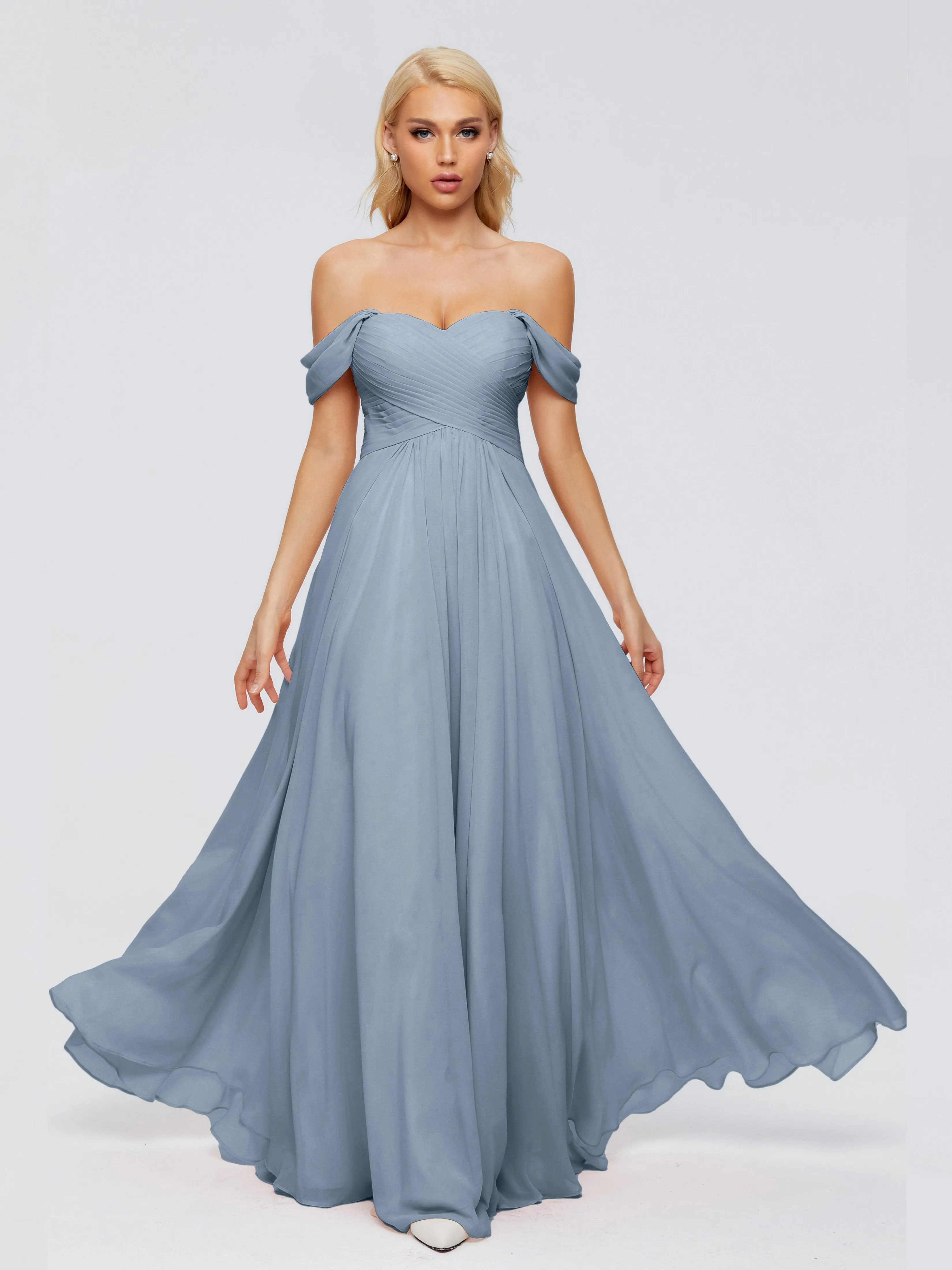 Trinity Off-The-Shoulder Chiffon Bridesmaid Dresses