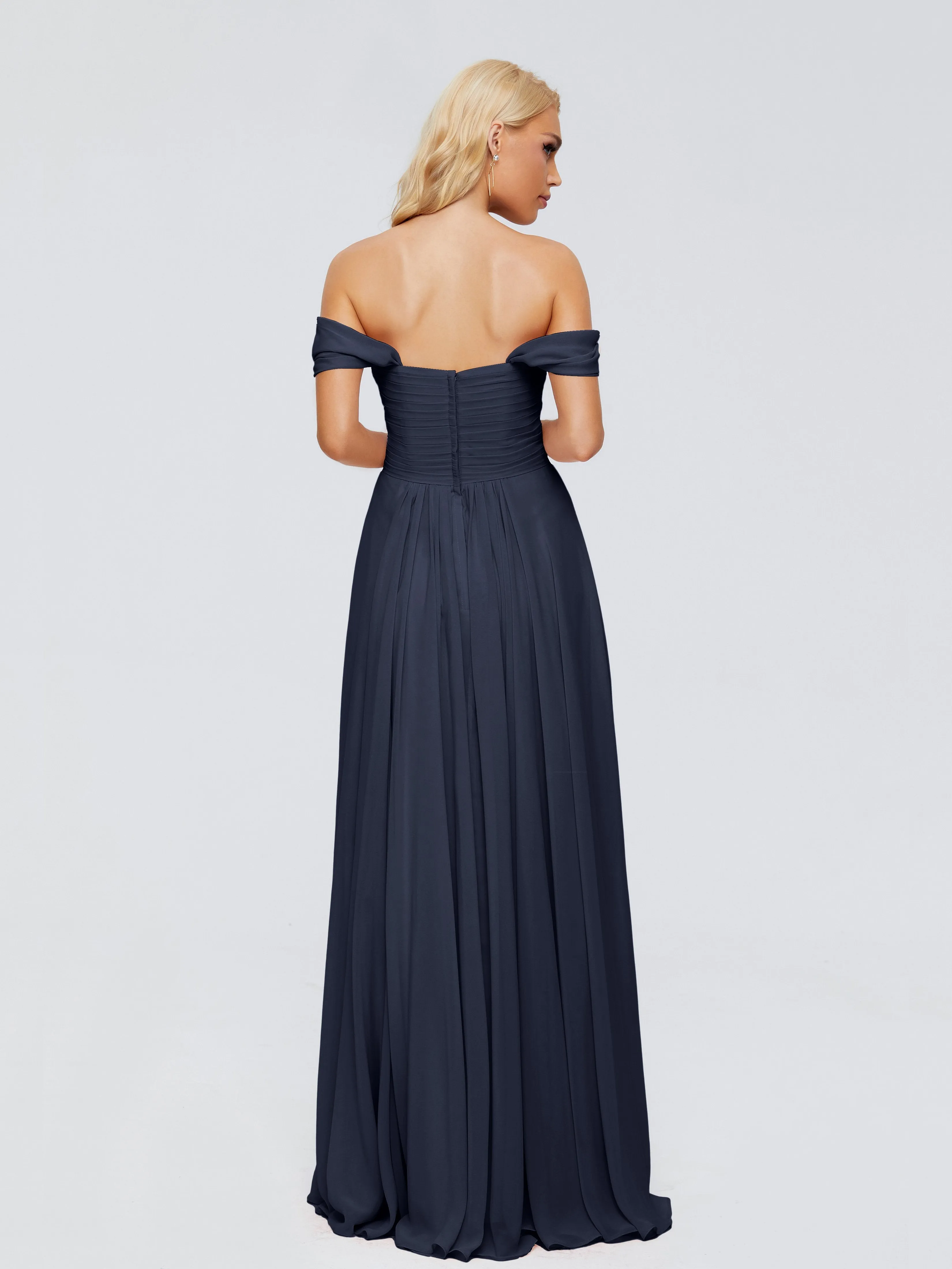 Trinity Off-The-Shoulder Chiffon Bridesmaid Dresses