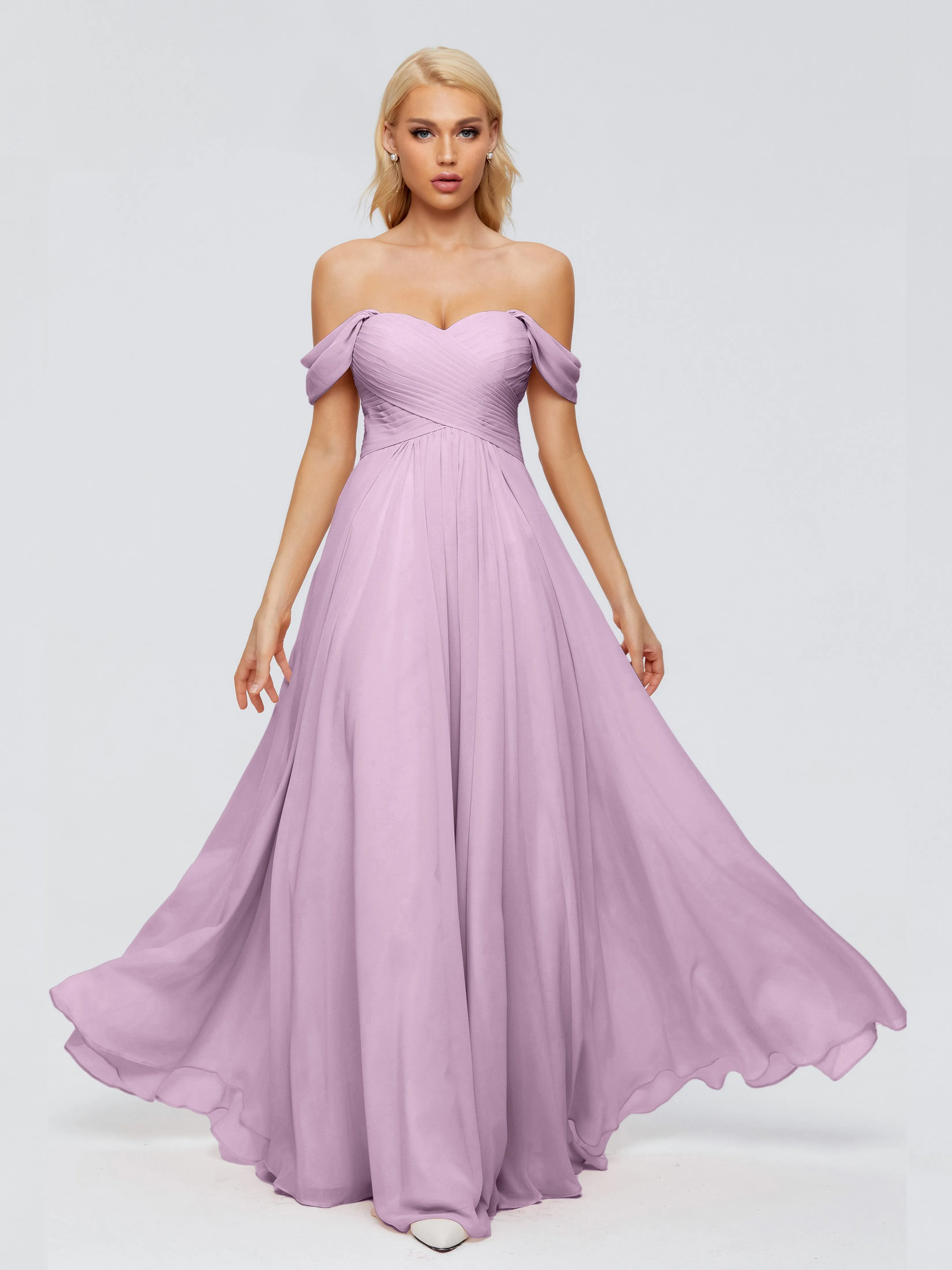 Trinity Off-The-Shoulder Chiffon Bridesmaid Dresses