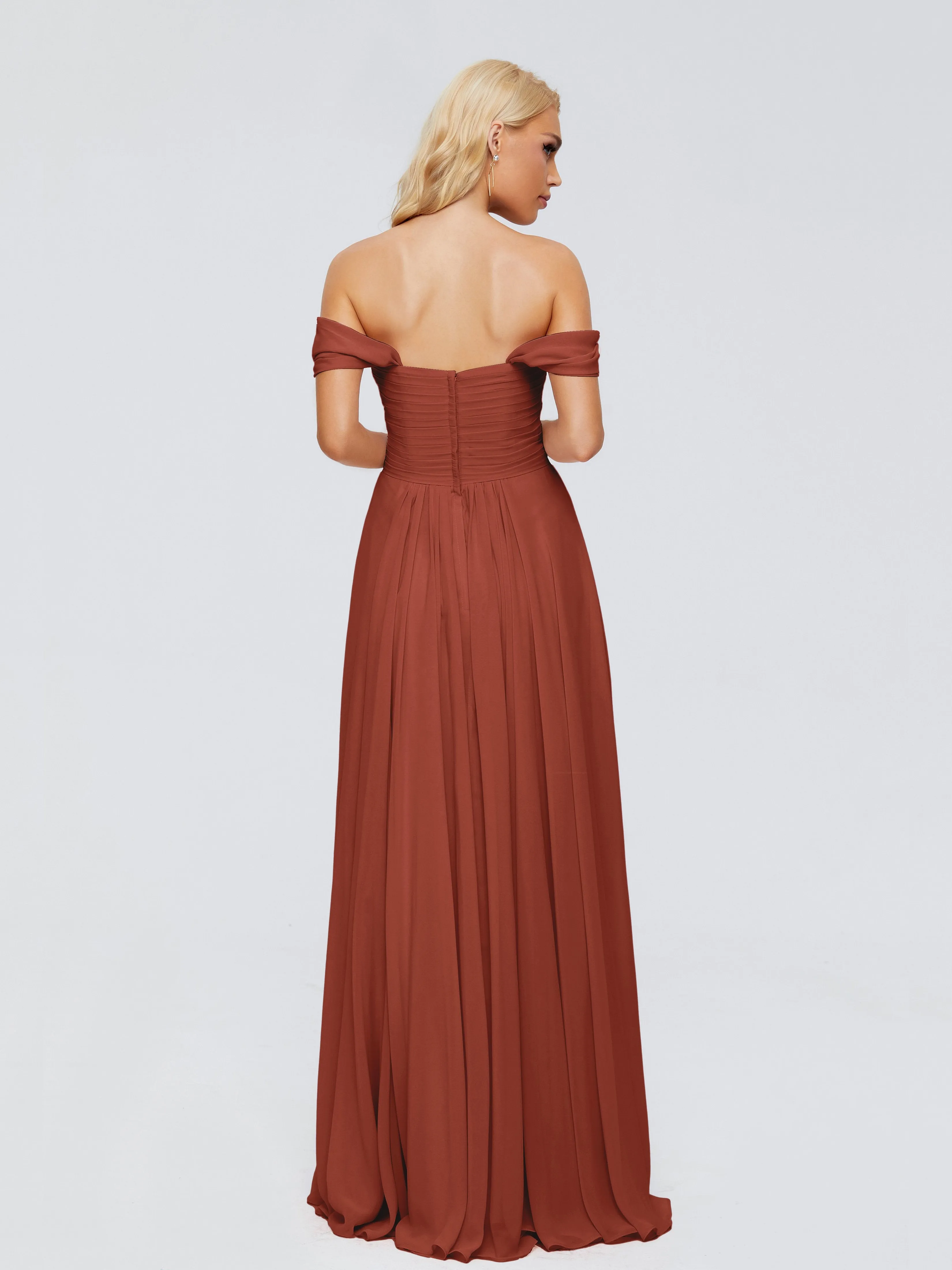 Trinity Off-The-Shoulder Chiffon Bridesmaid Dresses