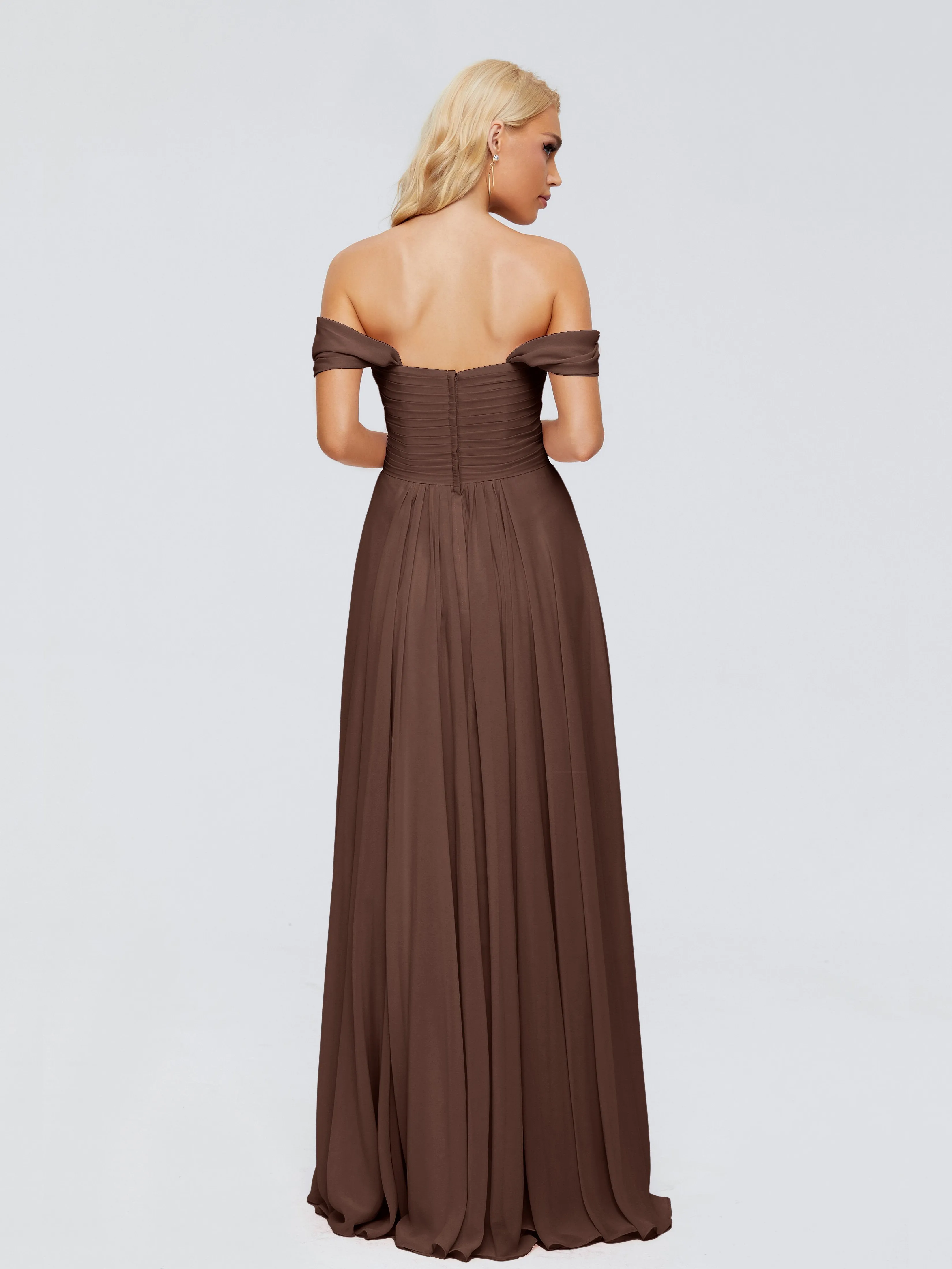 Trinity Off-The-Shoulder Chiffon Bridesmaid Dresses