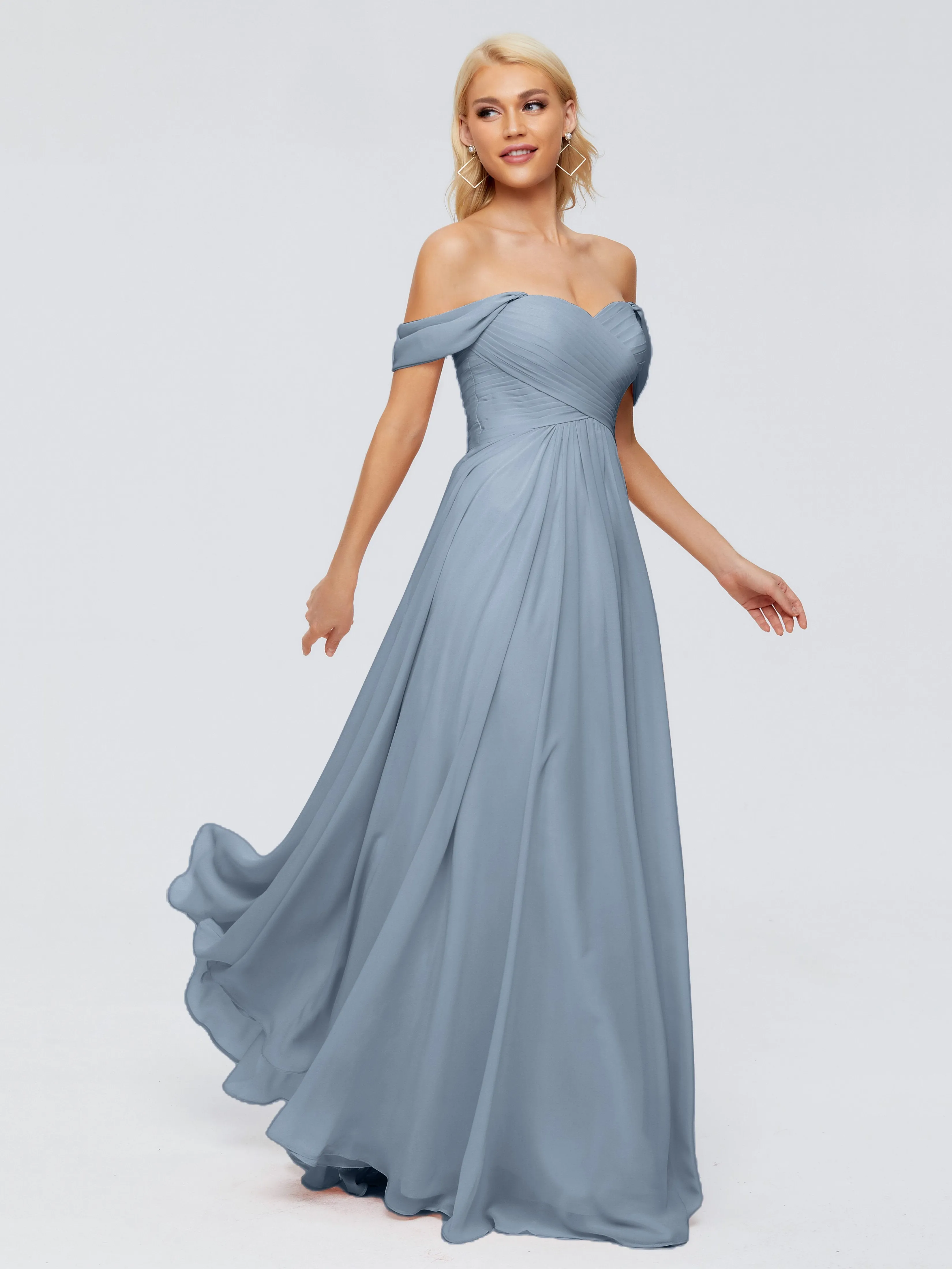 Trinity Off-The-Shoulder Chiffon Bridesmaid Dresses