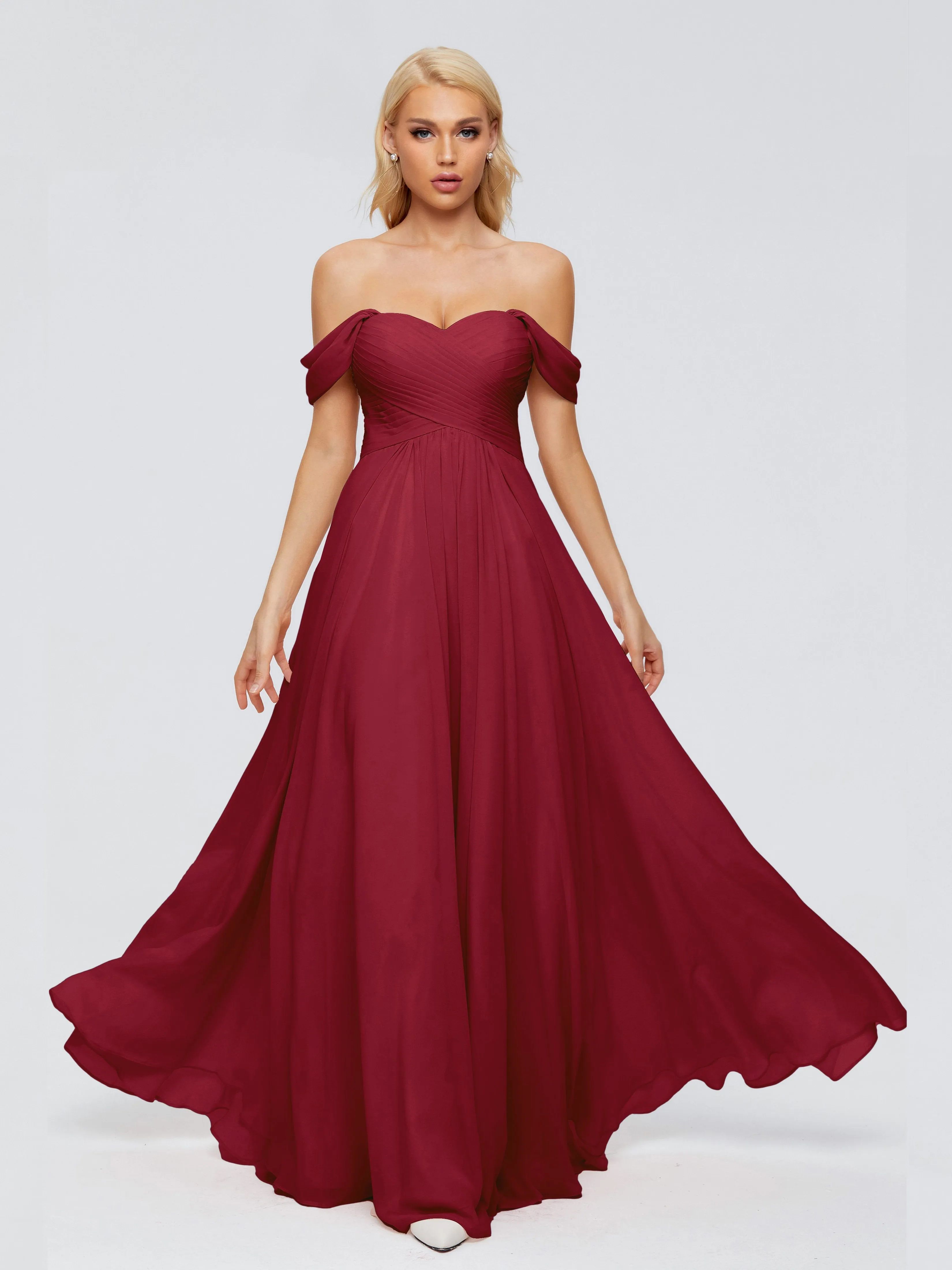 Trinity Off-The-Shoulder Chiffon Bridesmaid Dresses