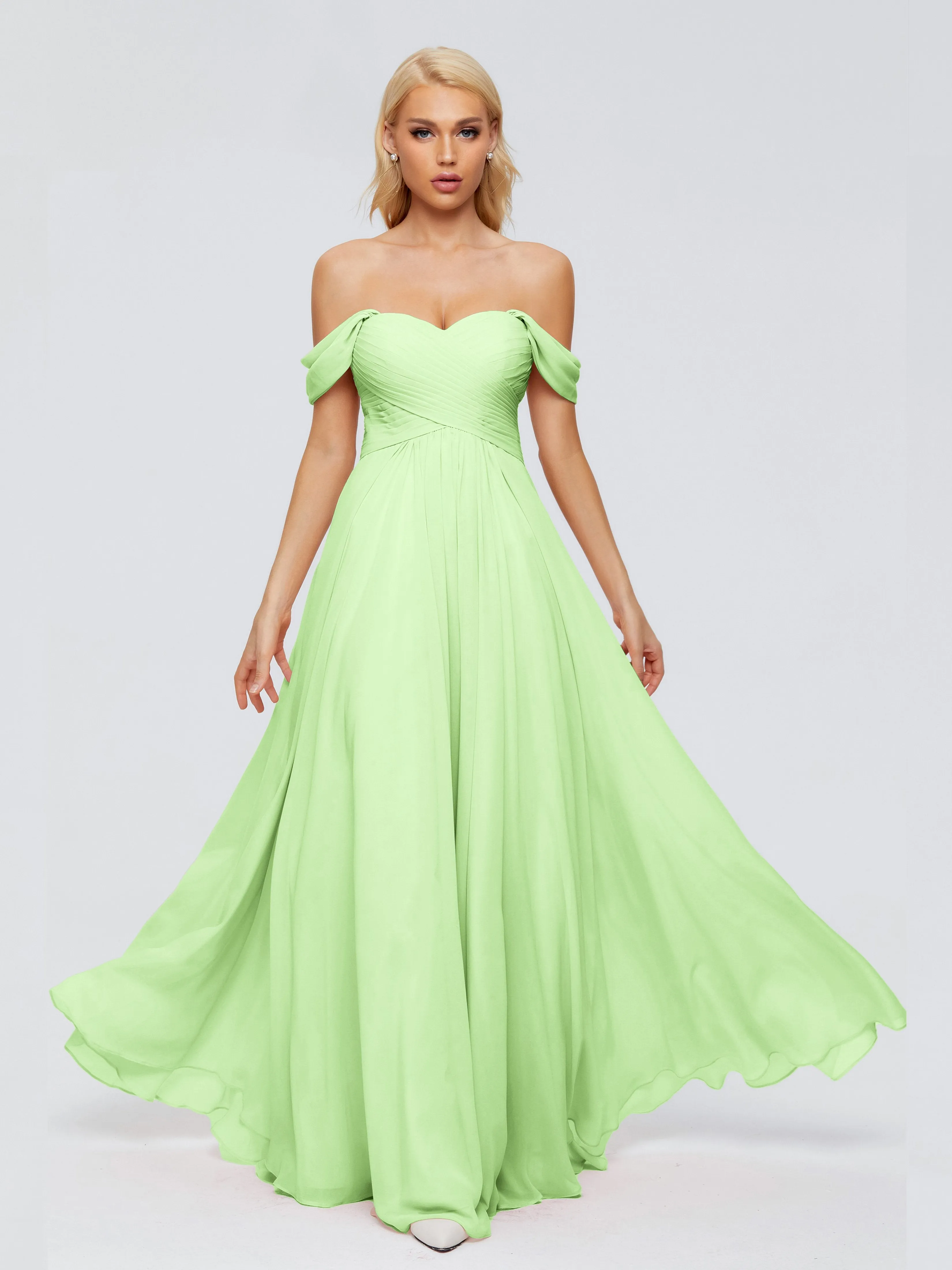 Trinity Off-The-Shoulder Chiffon Bridesmaid Dresses
