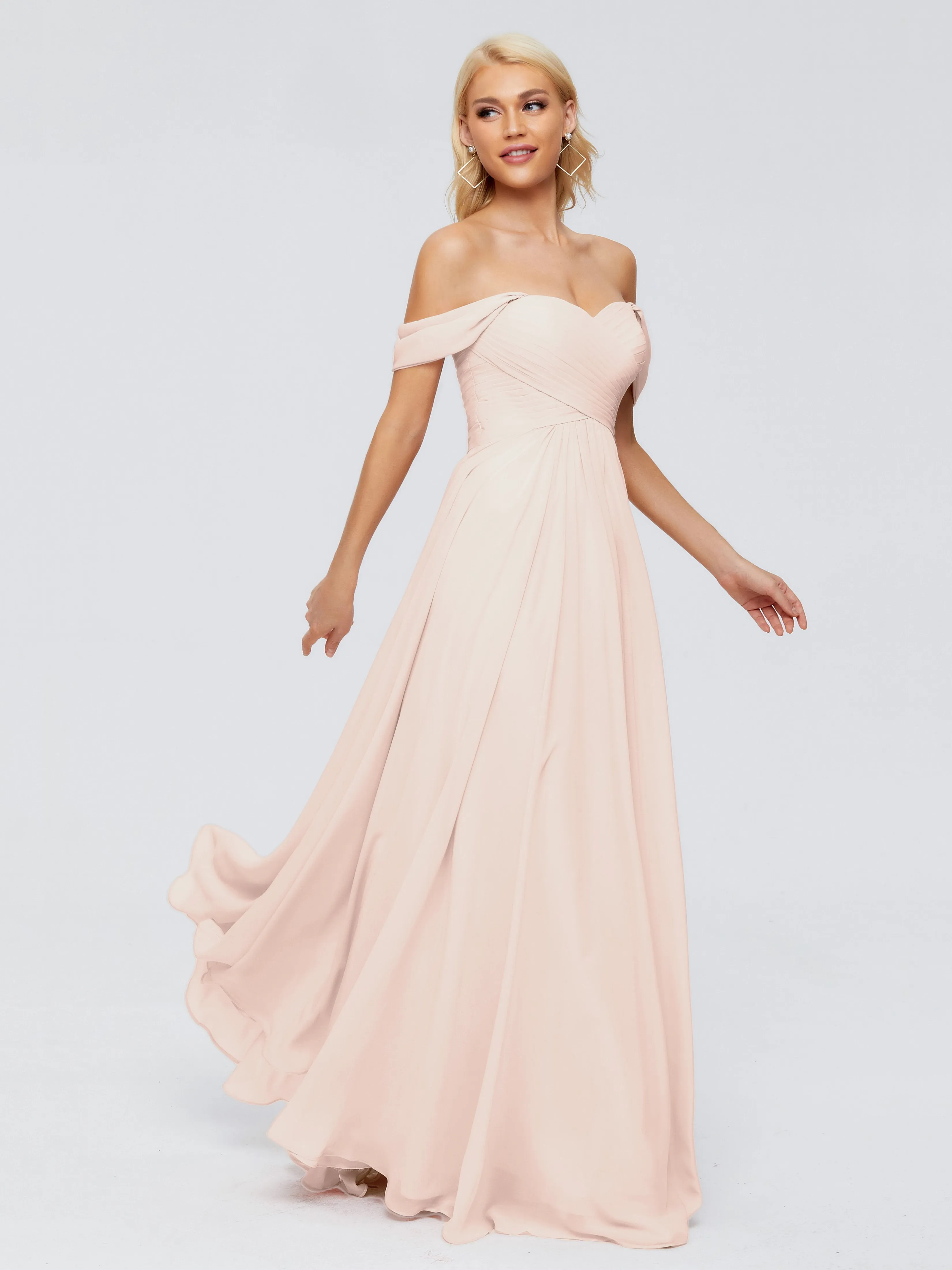Trinity Off-The-Shoulder Chiffon Bridesmaid Dresses