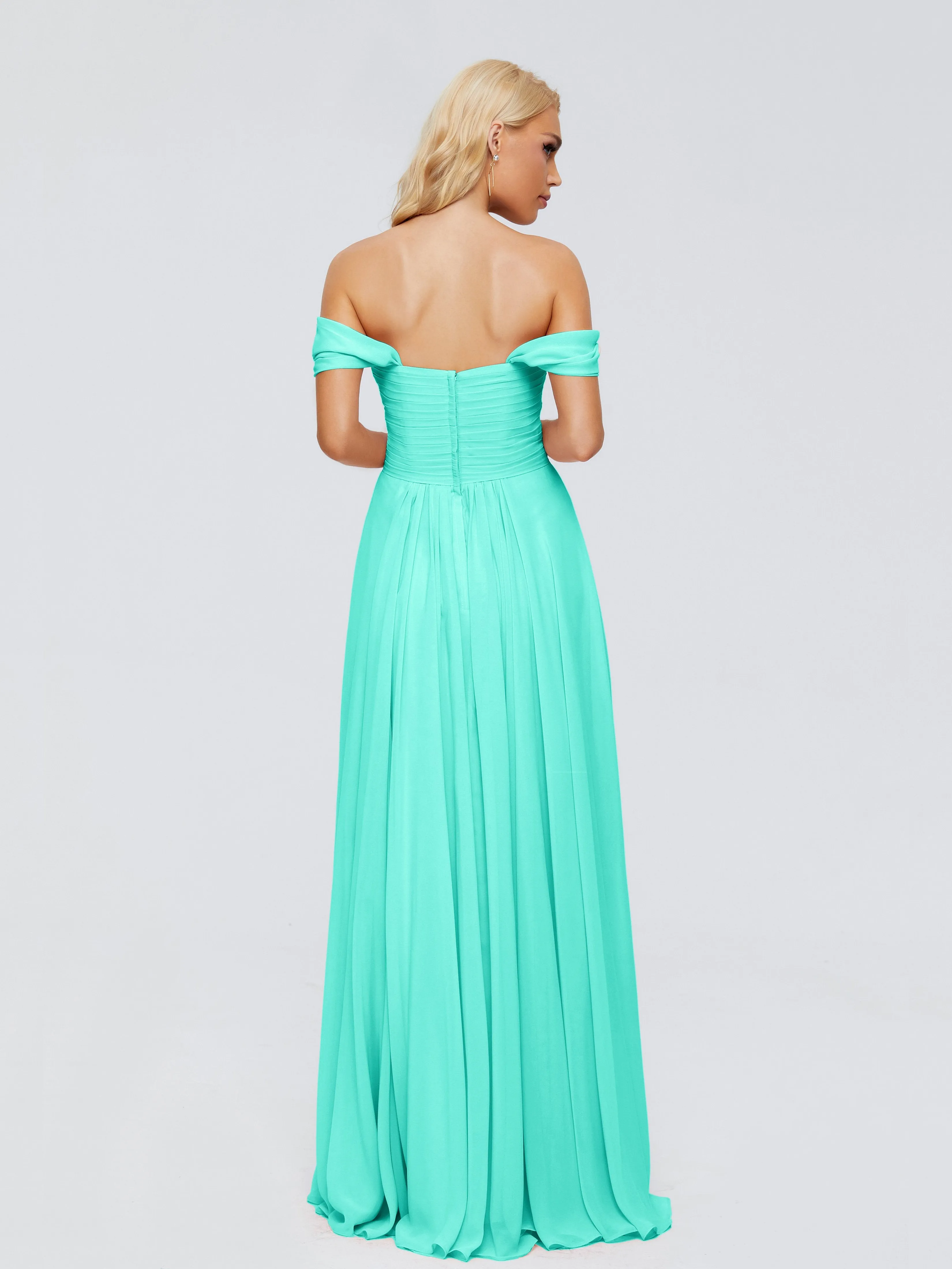 Trinity Off-The-Shoulder Chiffon Bridesmaid Dresses