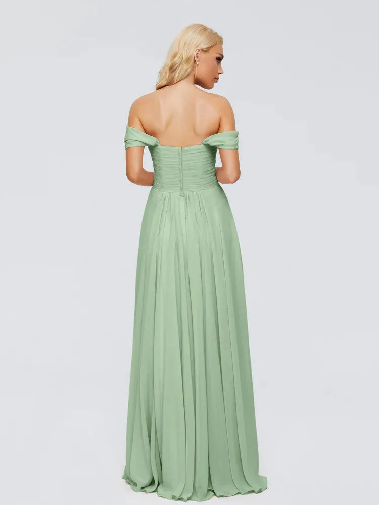 Trinity Off-The-Shoulder Chiffon Bridesmaid Dresses