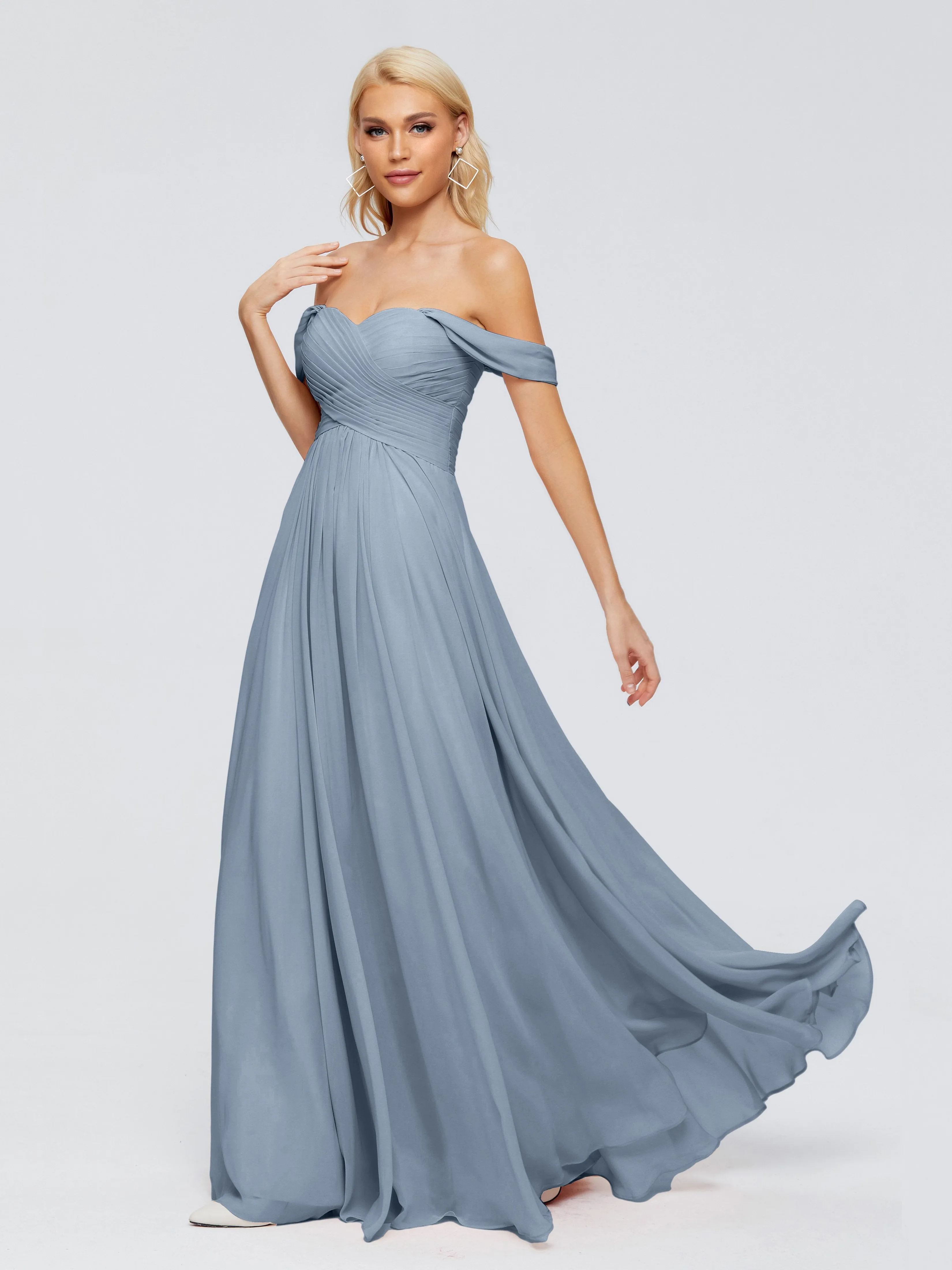 Trinity Off-The-Shoulder Chiffon Bridesmaid Dresses