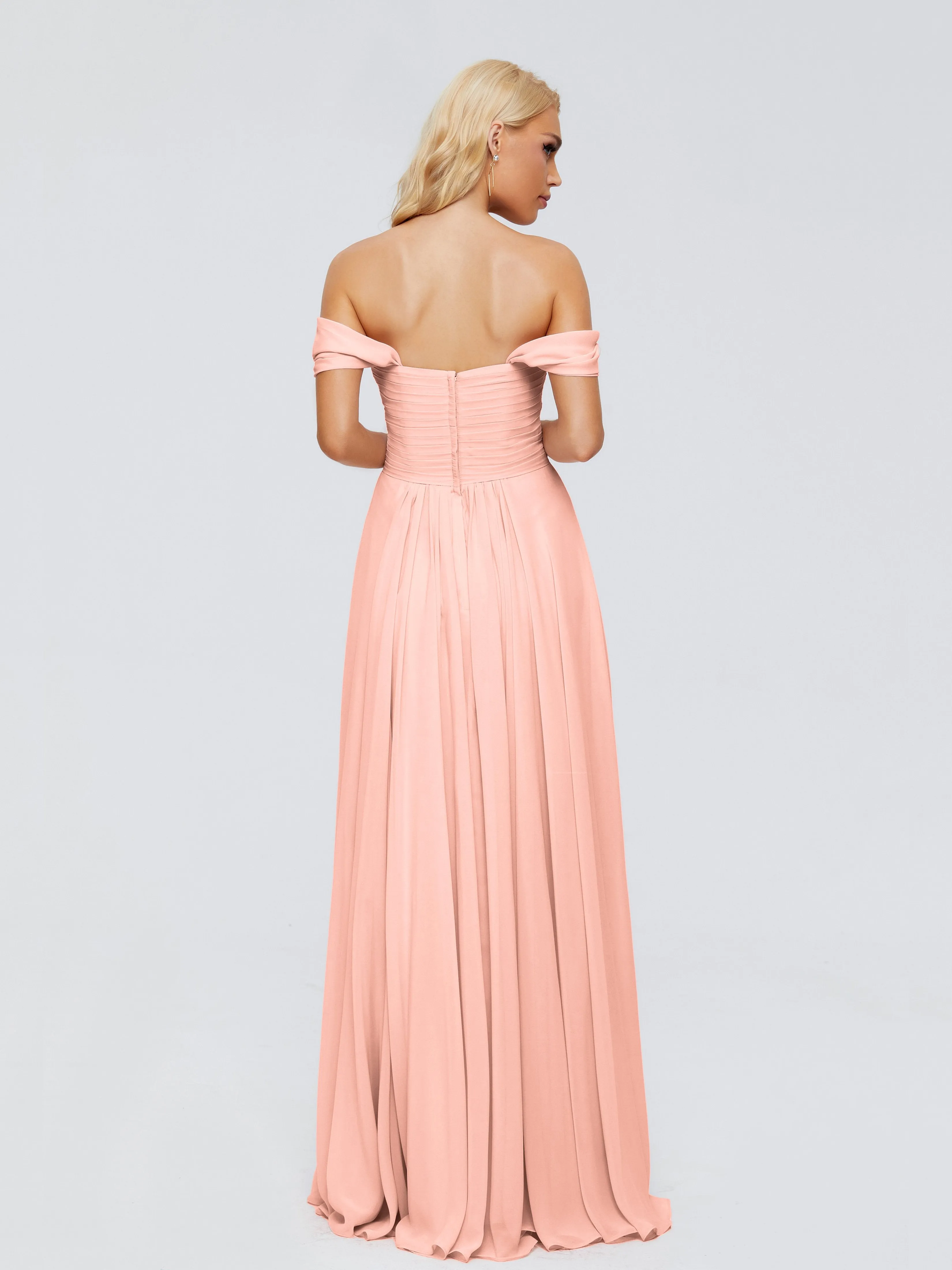 Trinity Off-The-Shoulder Chiffon Bridesmaid Dresses