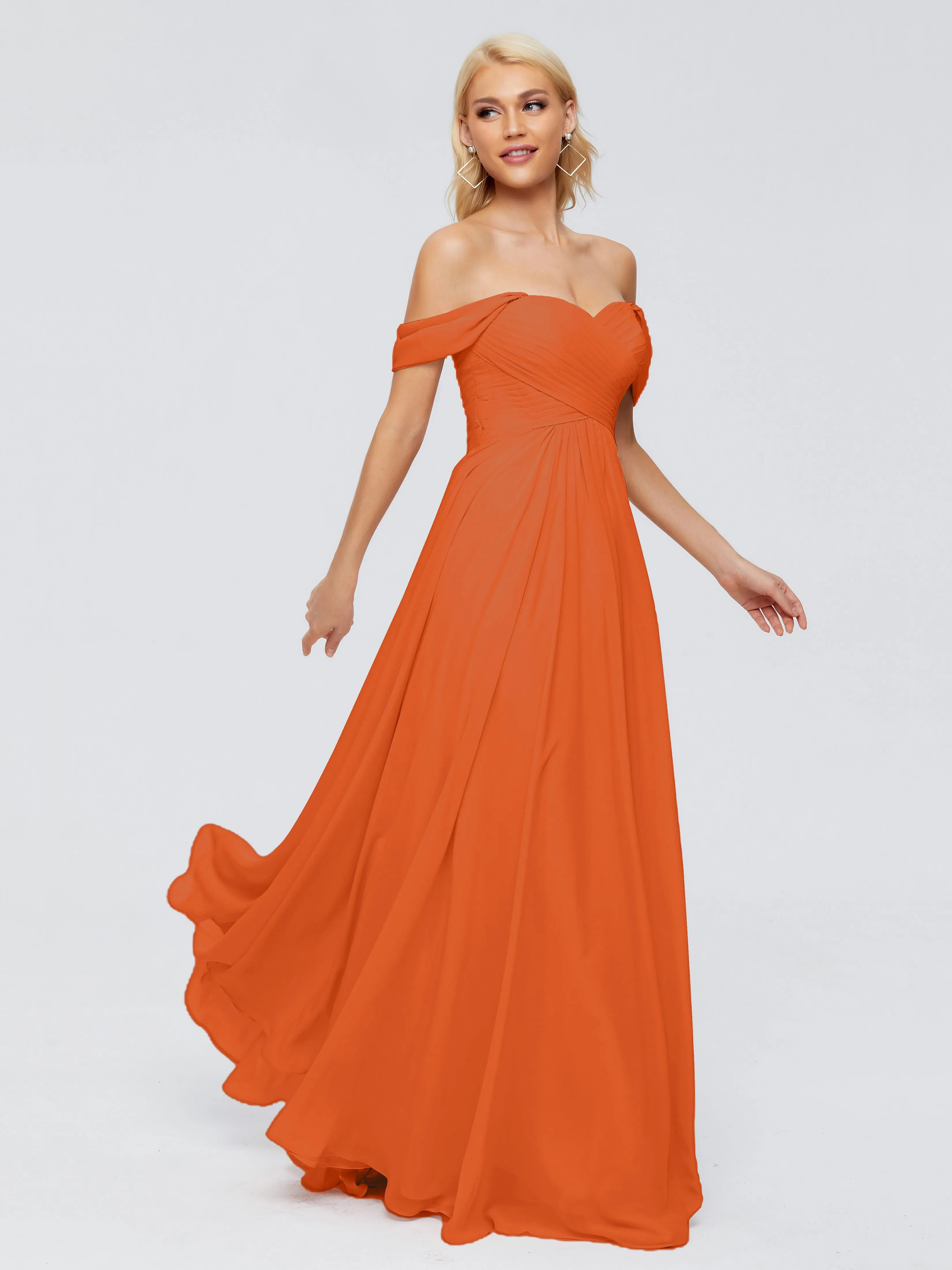 Trinity Off-The-Shoulder Chiffon Bridesmaid Dresses