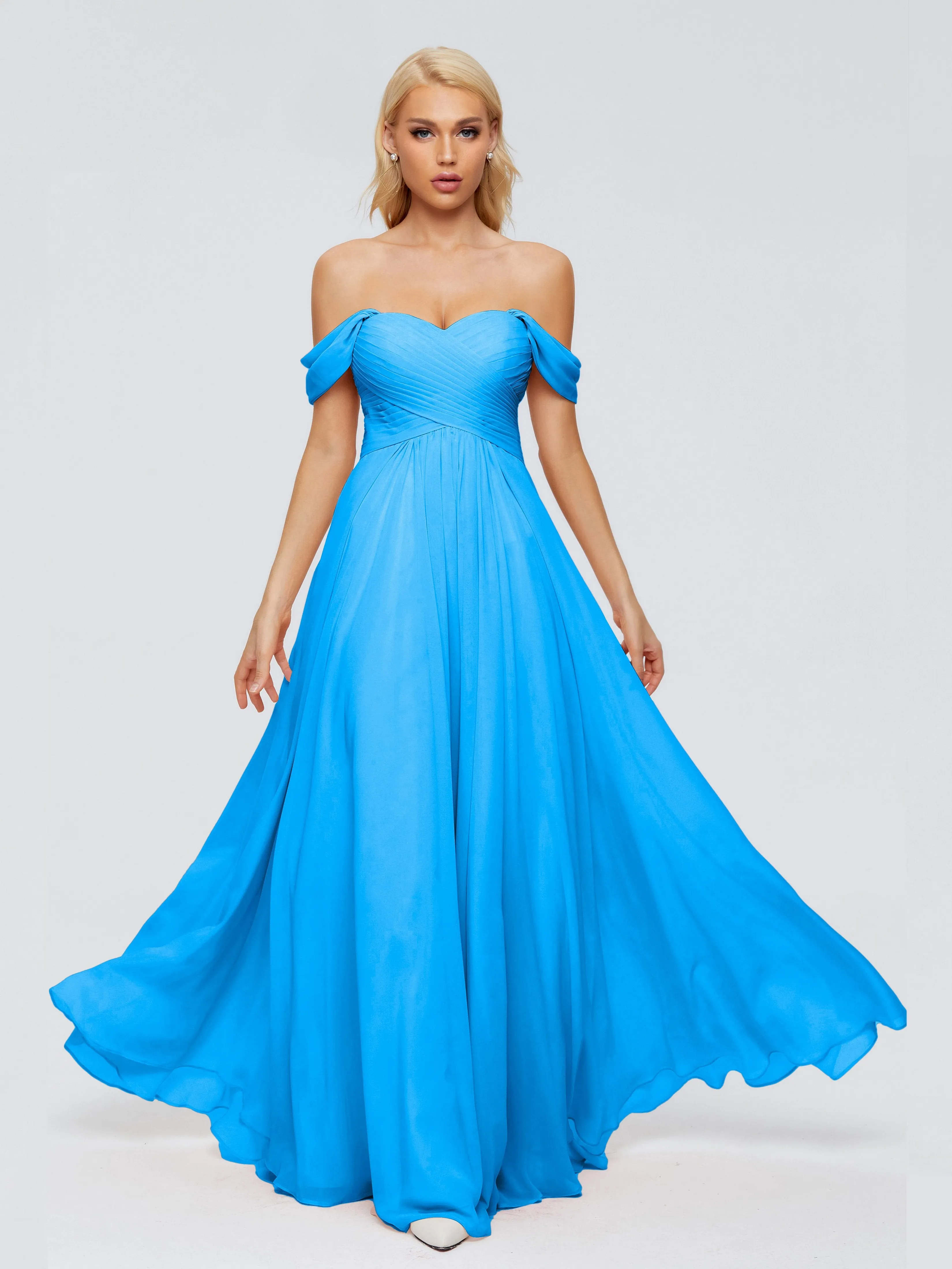 Trinity Off-The-Shoulder Chiffon Bridesmaid Dresses