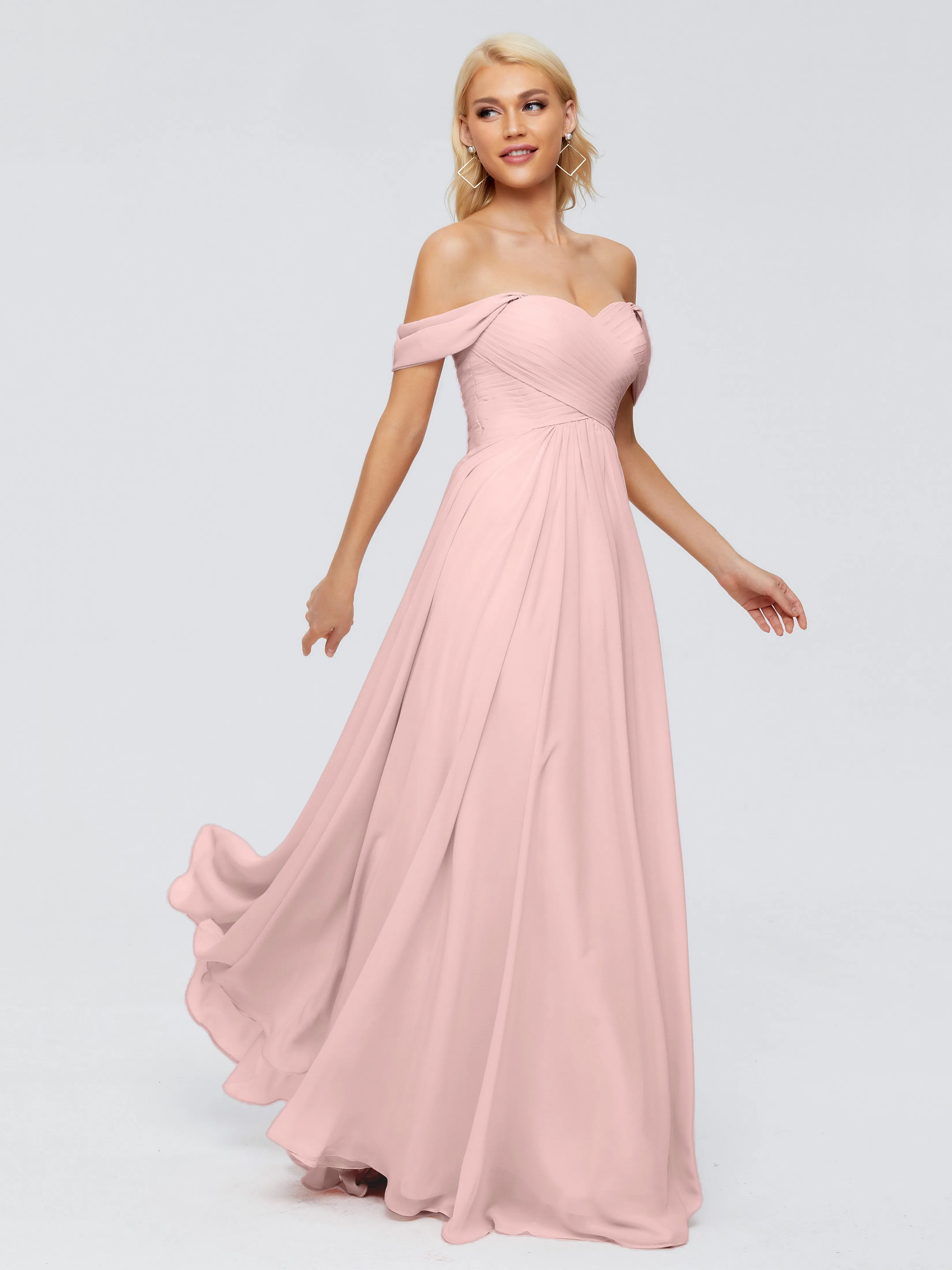 Trinity Off-The-Shoulder Chiffon Bridesmaid Dresses