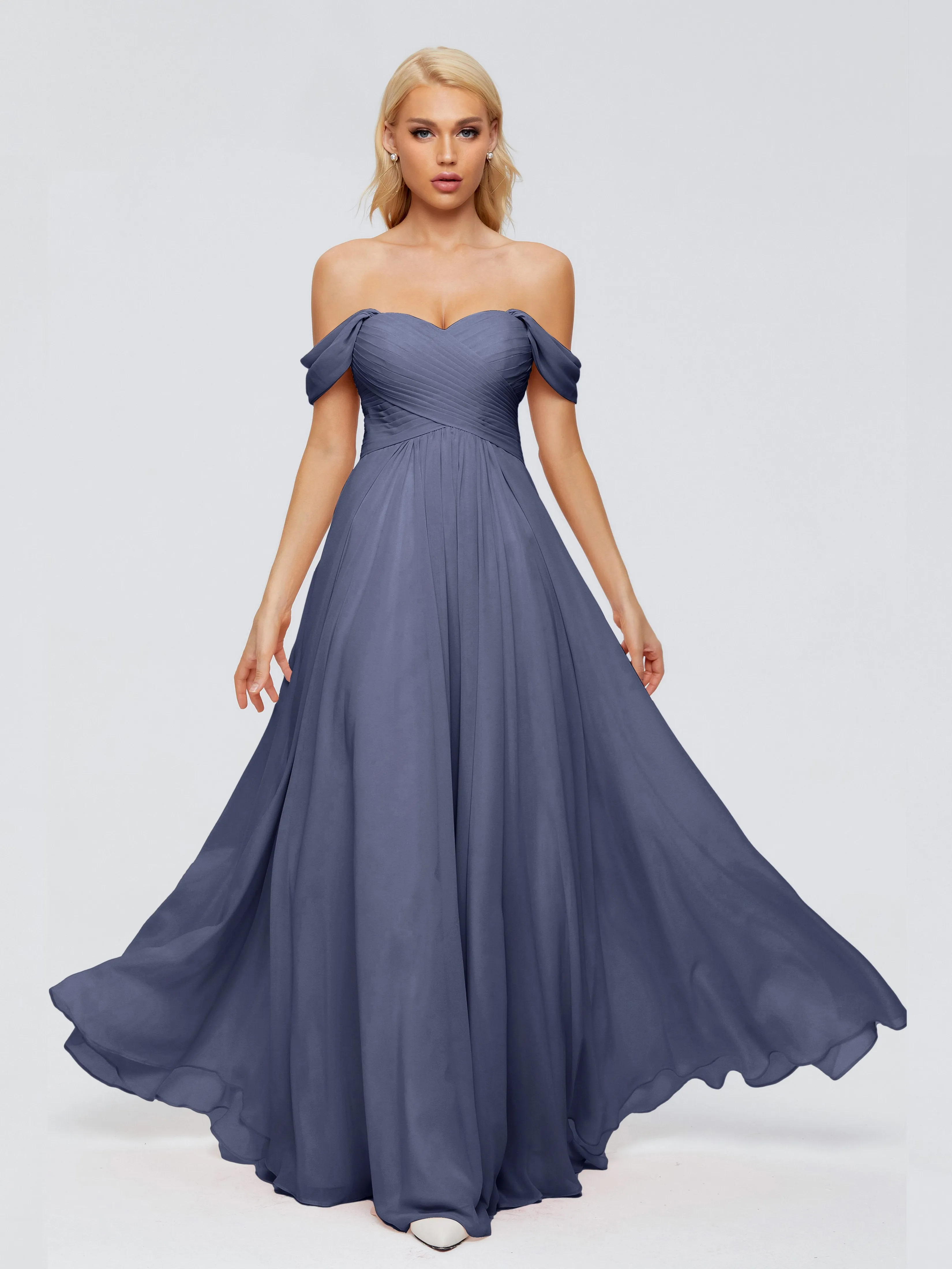 Trinity Off-The-Shoulder Chiffon Bridesmaid Dresses