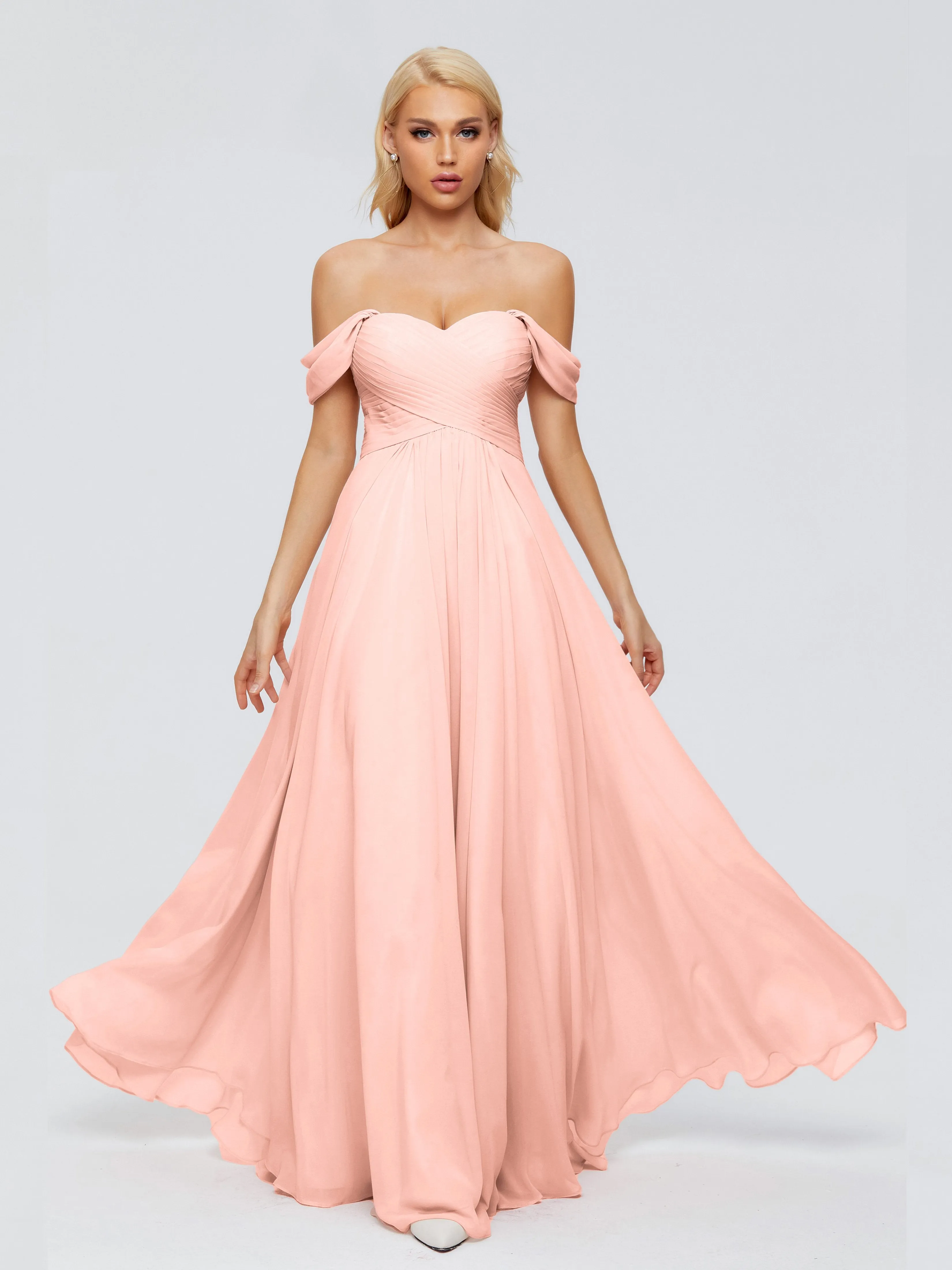 Trinity Off-The-Shoulder Chiffon Bridesmaid Dresses