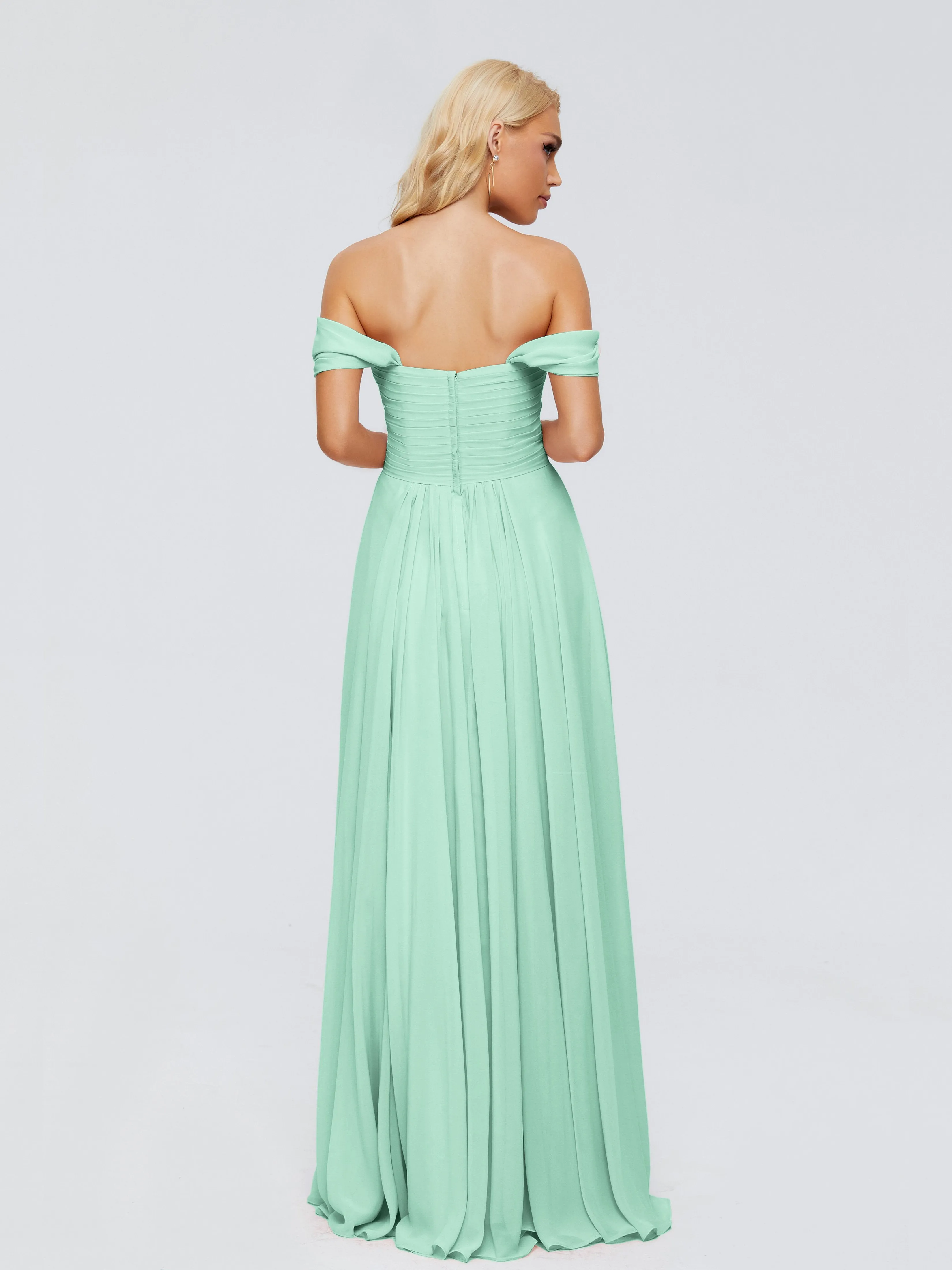 Trinity Off-The-Shoulder Chiffon Bridesmaid Dresses