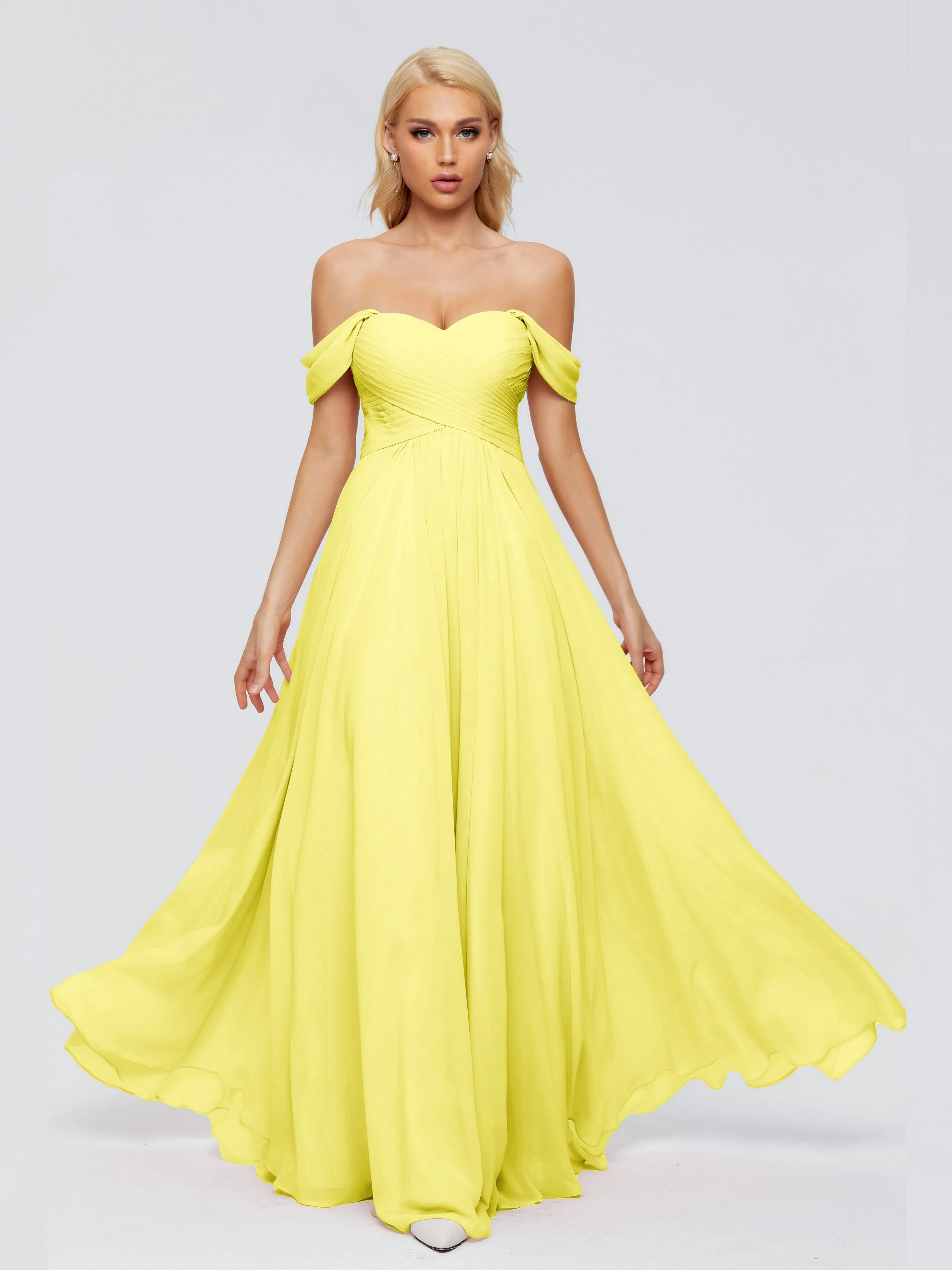 Trinity Off-The-Shoulder Chiffon Bridesmaid Dresses
