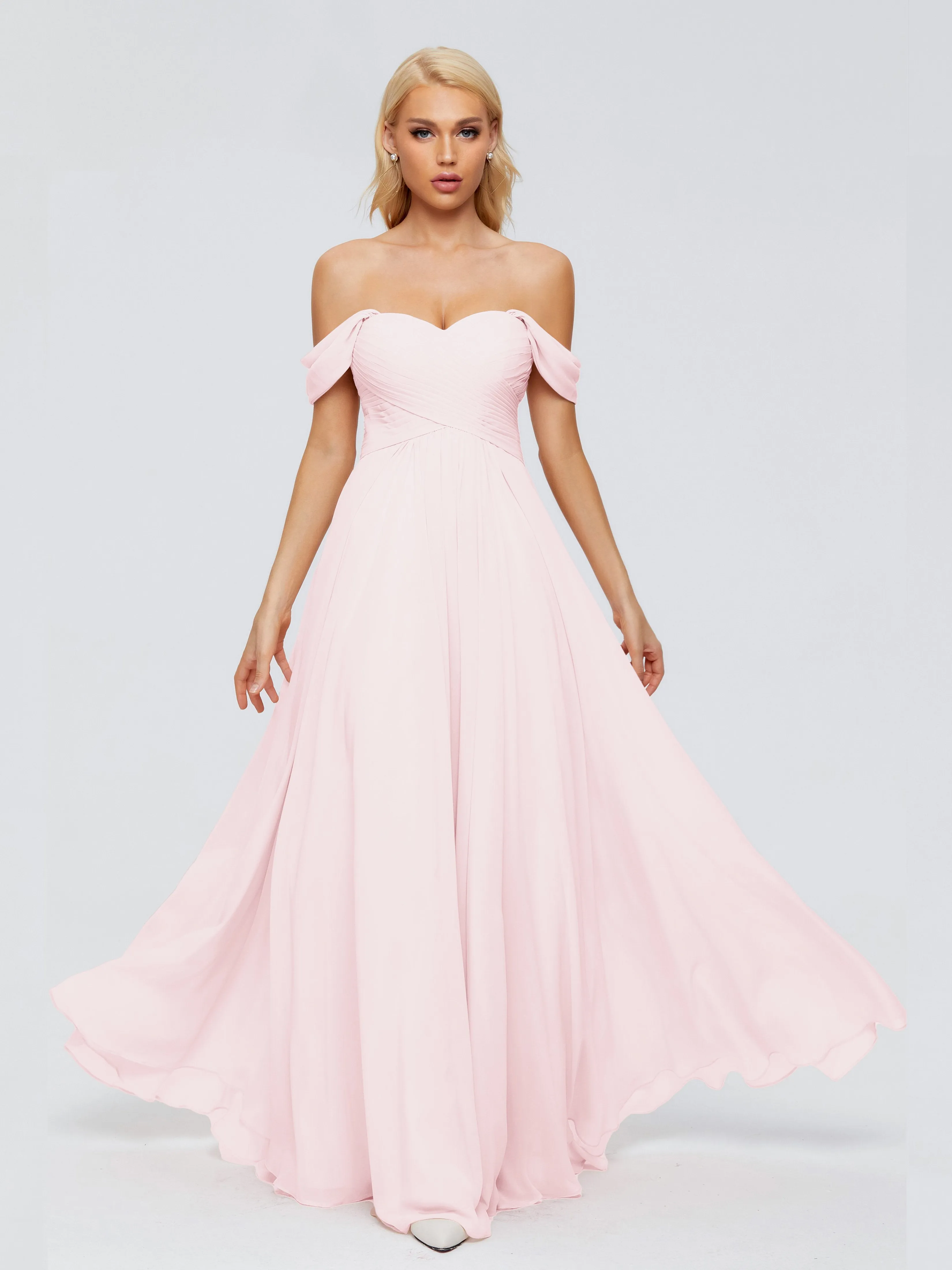 Trinity Off-The-Shoulder Chiffon Bridesmaid Dresses
