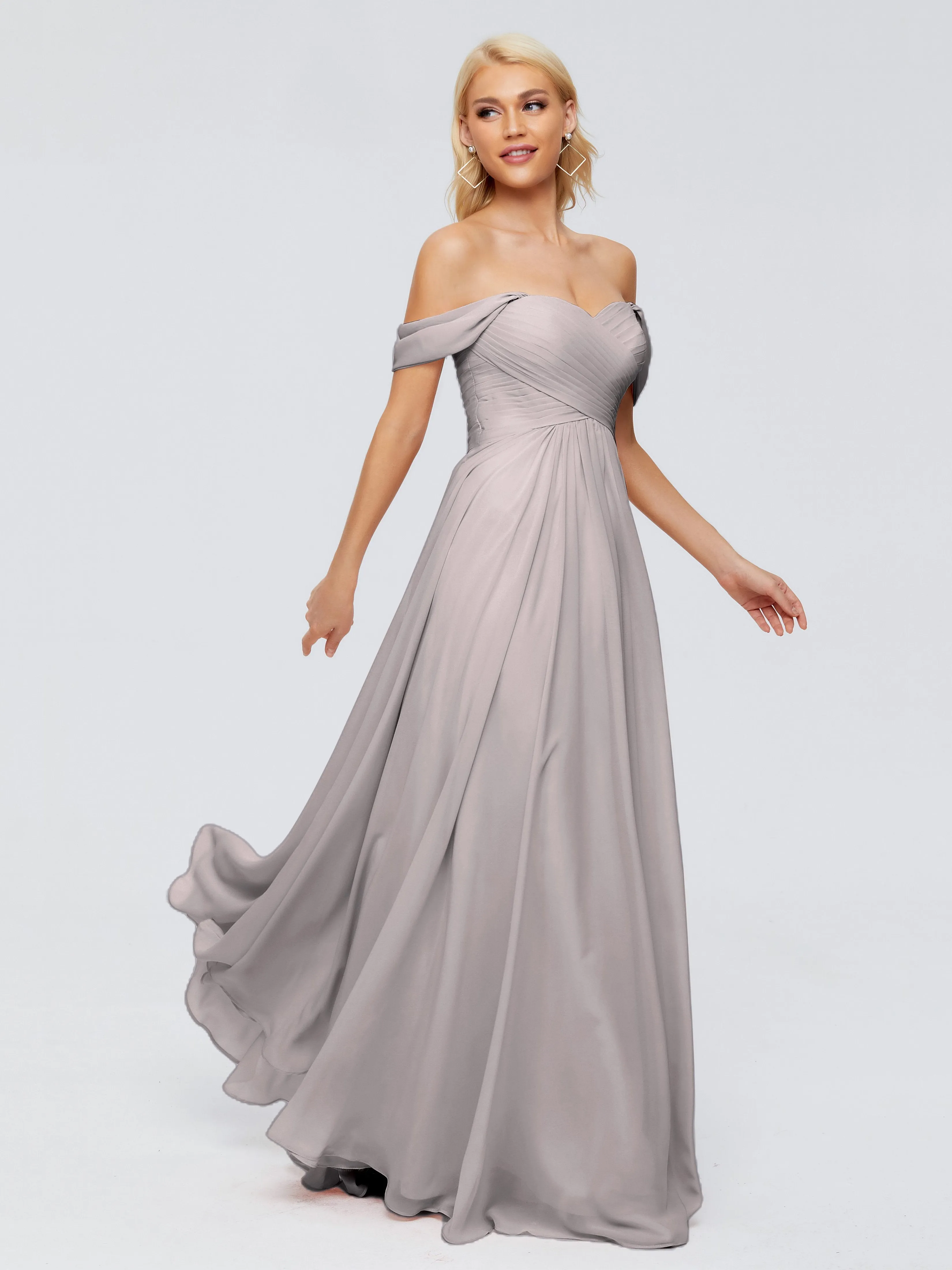 Trinity Off-The-Shoulder Chiffon Bridesmaid Dresses