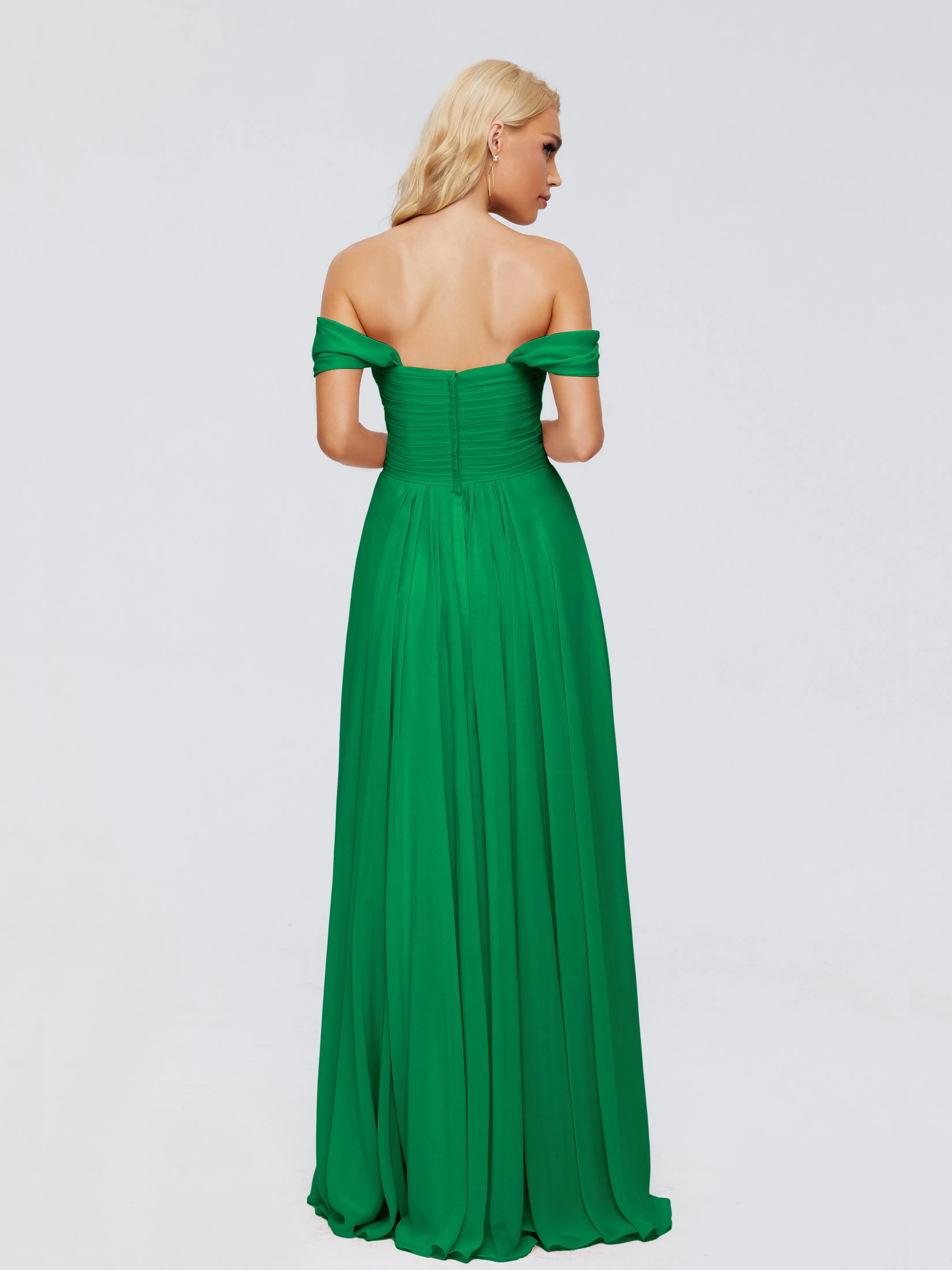 Trinity Off-The-Shoulder Chiffon Bridesmaid Dresses