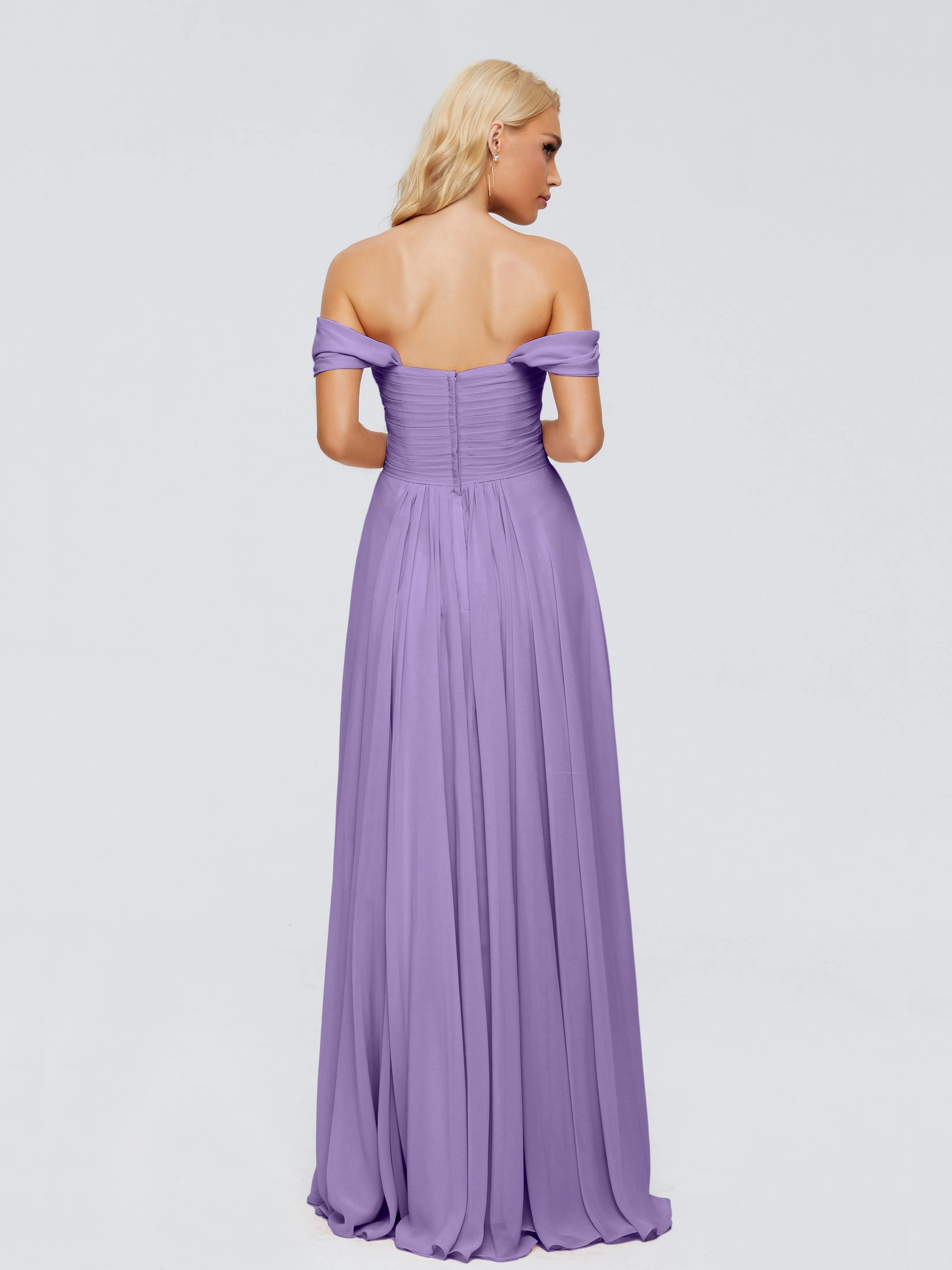 Trinity Off-The-Shoulder Chiffon Bridesmaid Dresses