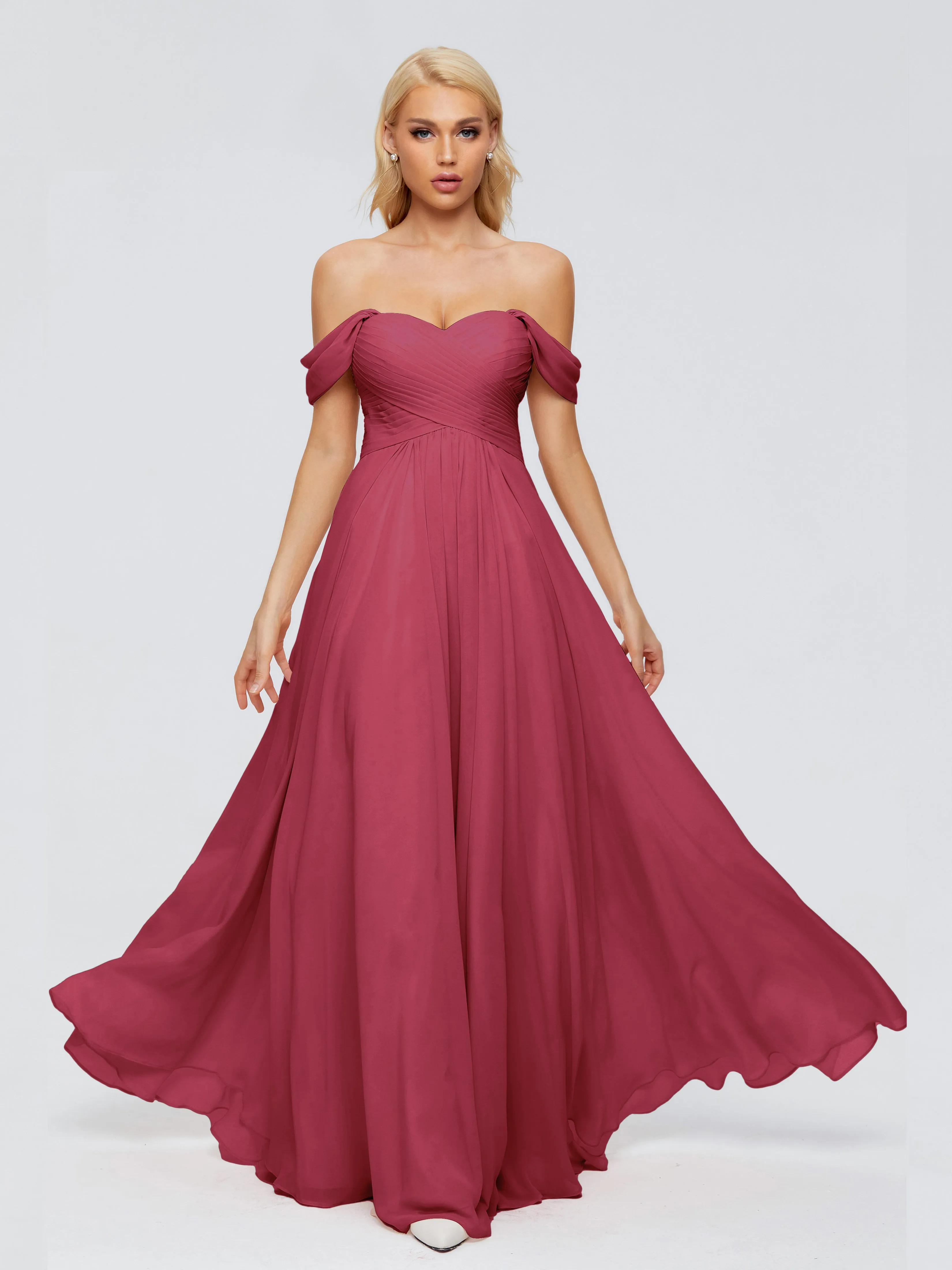 Trinity Off-The-Shoulder Chiffon Bridesmaid Dresses
