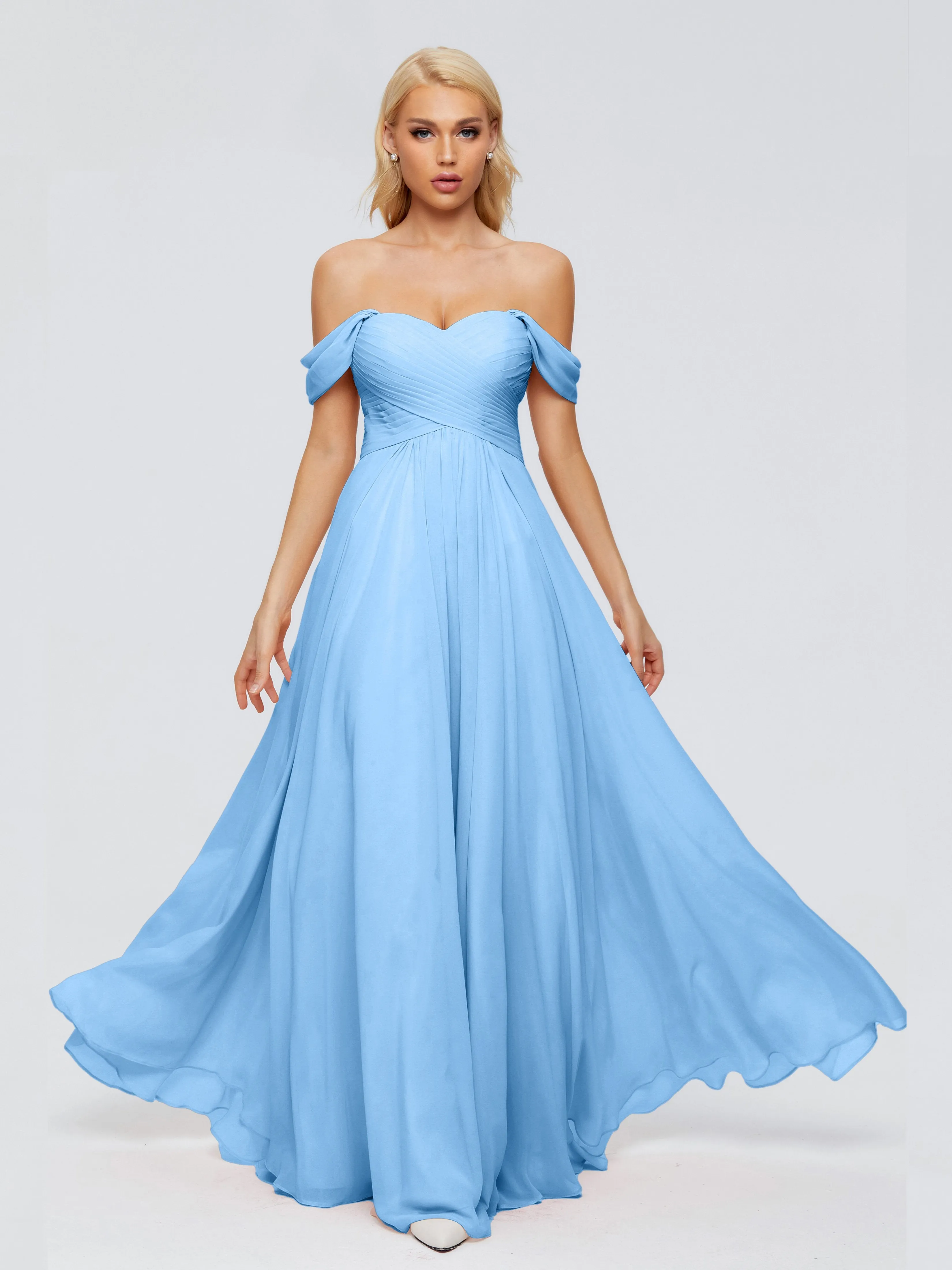Trinity Off-The-Shoulder Chiffon Bridesmaid Dresses