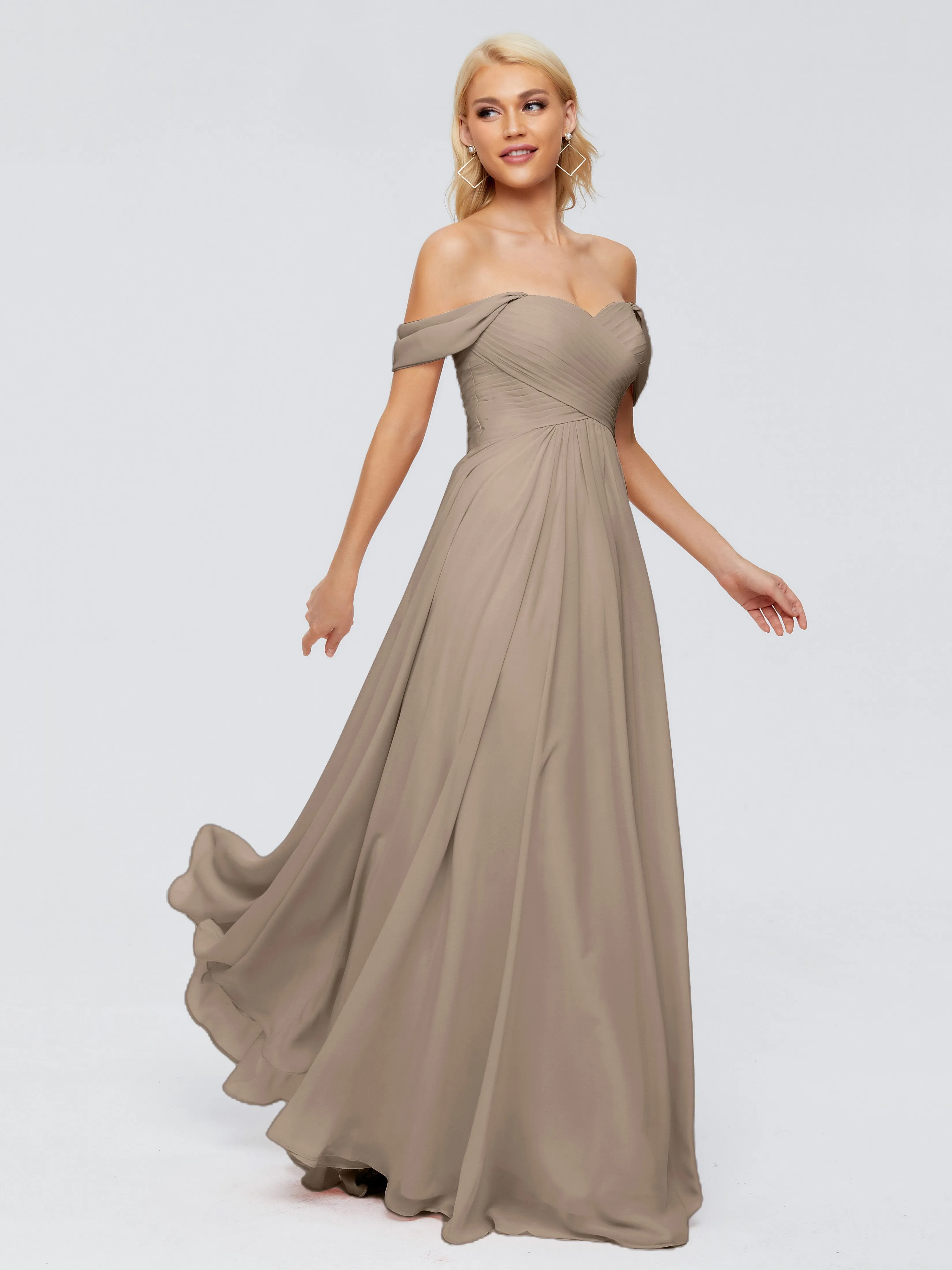 Trinity Off-The-Shoulder Chiffon Bridesmaid Dresses