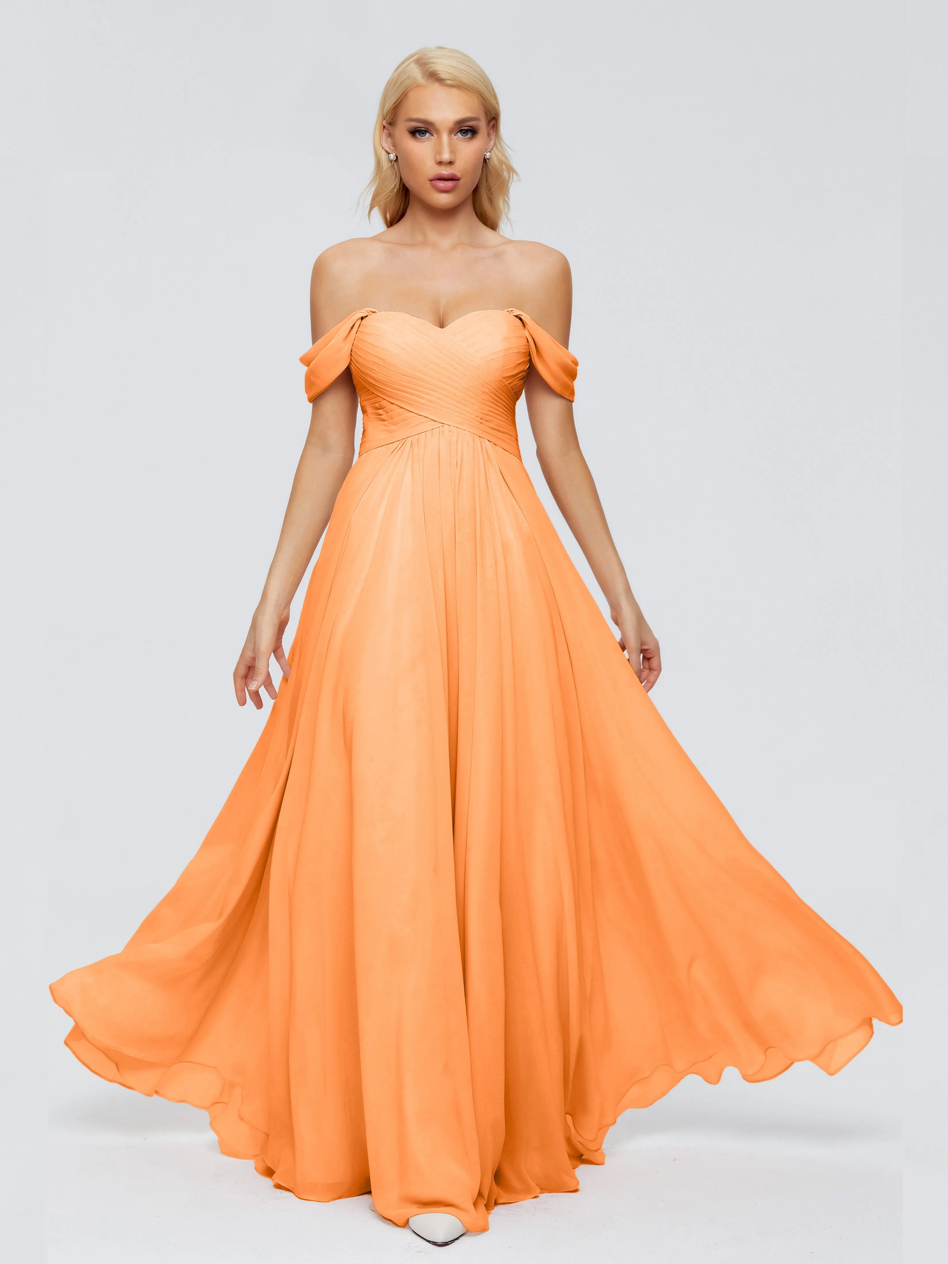 Trinity Off-The-Shoulder Chiffon Bridesmaid Dresses