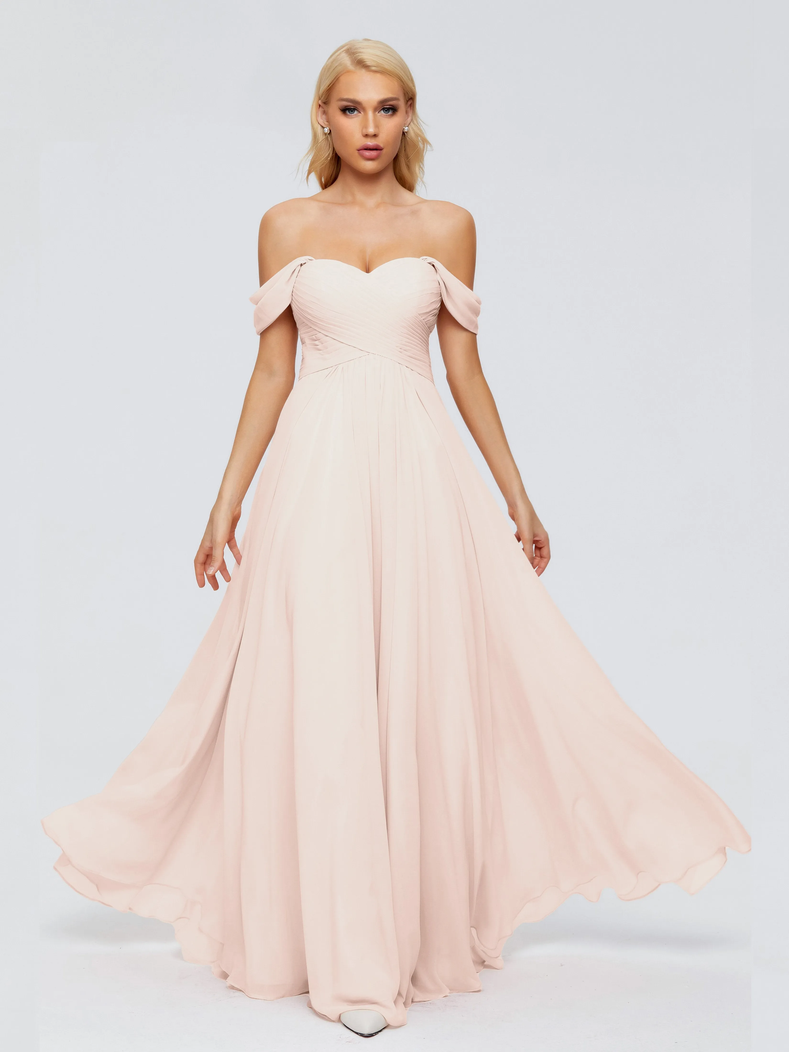 Trinity Off-The-Shoulder Chiffon Bridesmaid Dresses