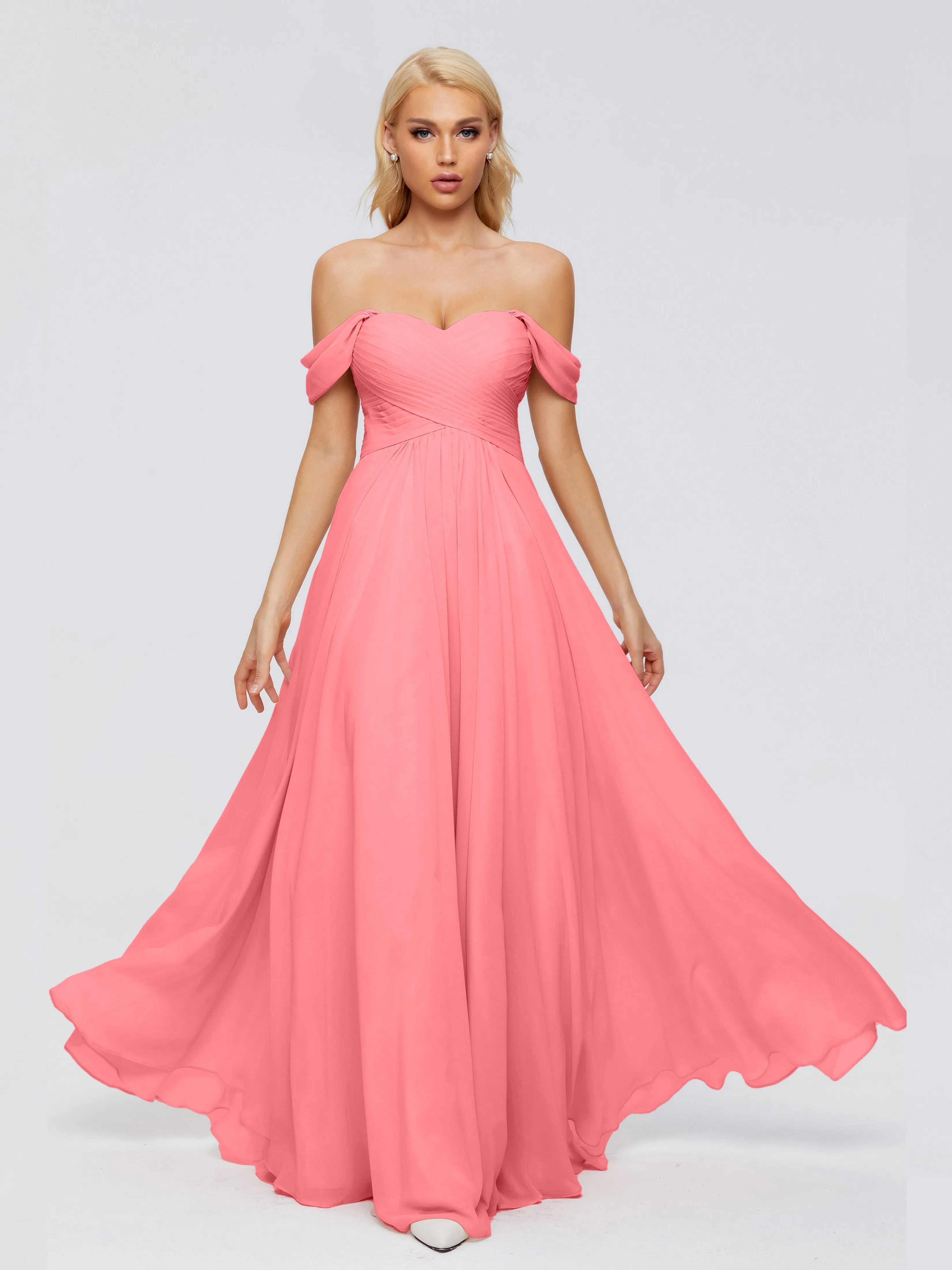 Trinity Off-The-Shoulder Chiffon Bridesmaid Dresses