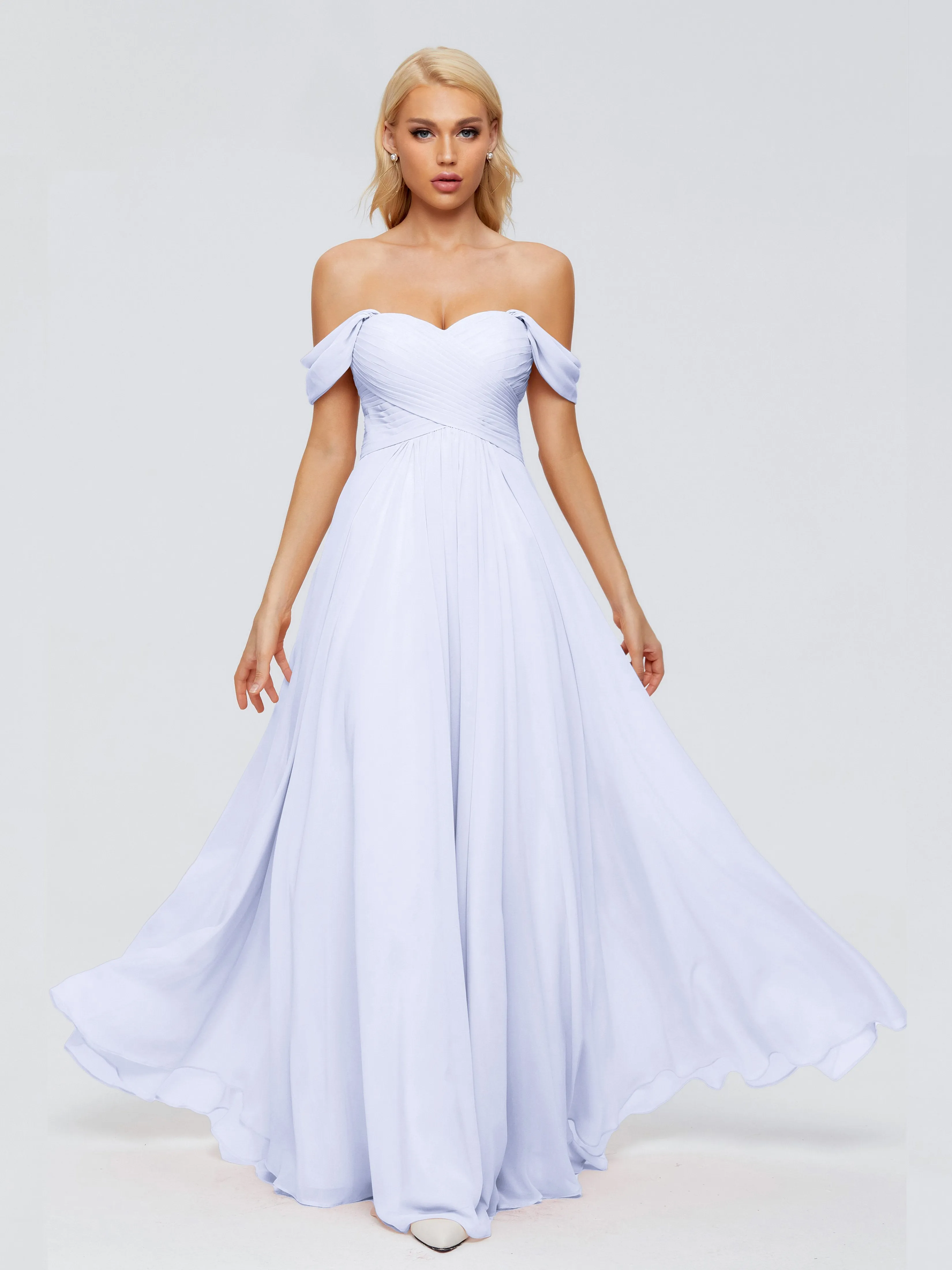 Trinity Off-The-Shoulder Chiffon Bridesmaid Dresses
