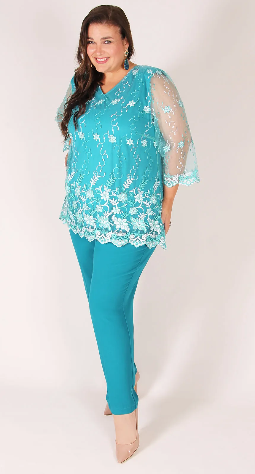Turquoise Lace V-neck Top